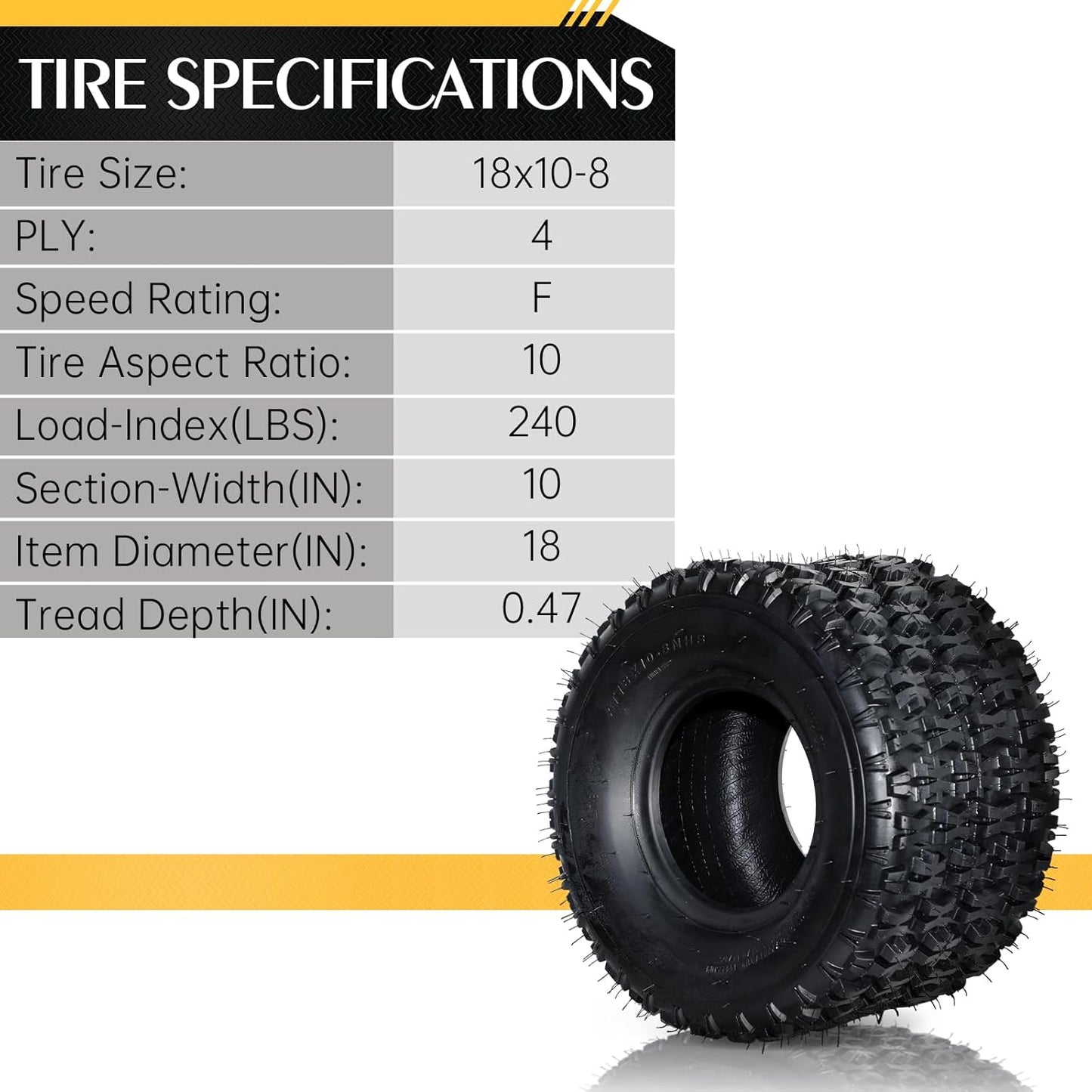 AutoForever Set of 2 18X10-8 ATV UTV Tires 18x10x8 Compatible with Can-Am BIAS 4 Ply
