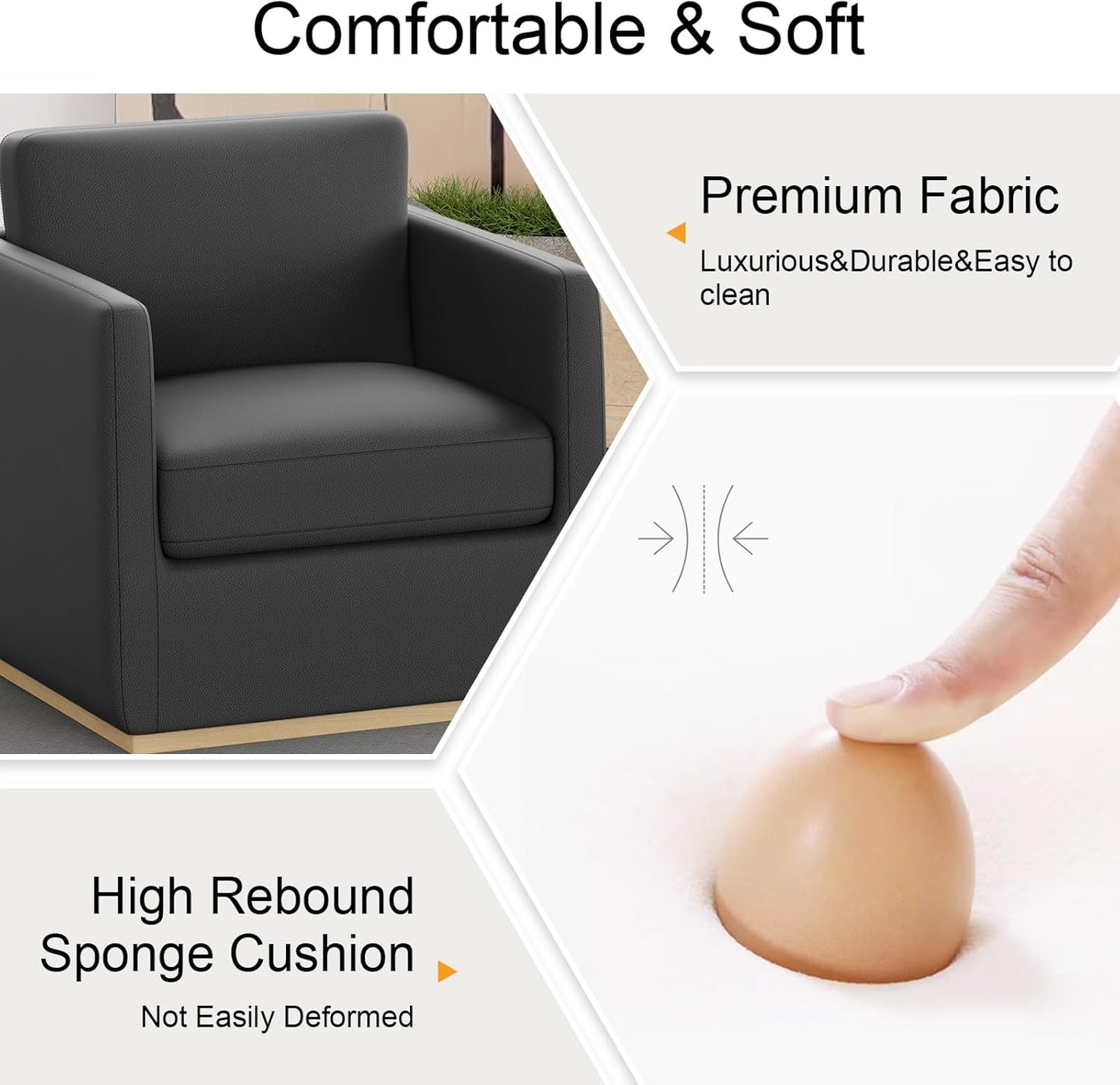 Swivel Barrel Chair, Premium Comfy Round Accent Chair for Living Room, Mid Century Modern Reading Chair for Adults, Armchair for Small Spaces, Bedroom Side Chairs for Home/Office/Leather Black