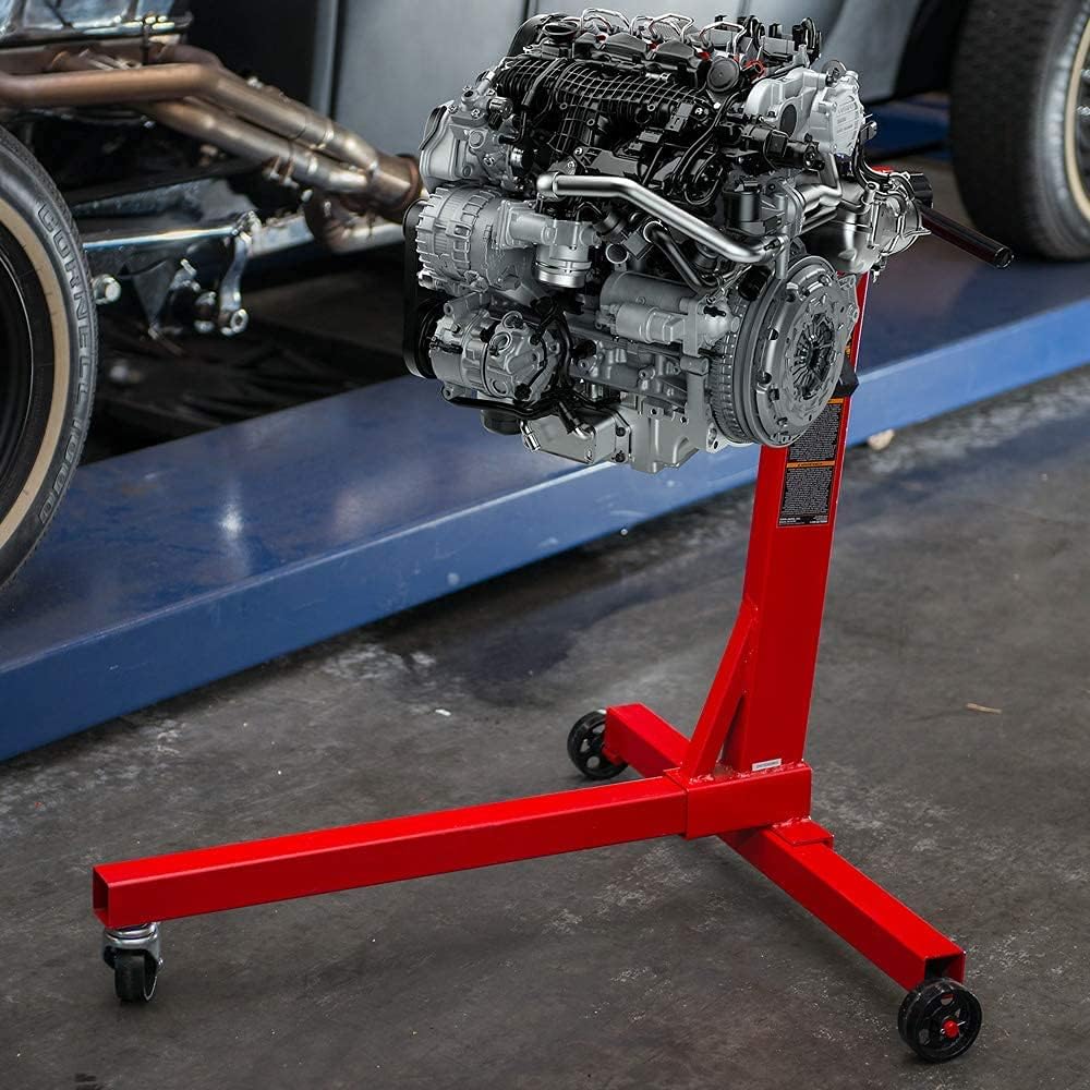 BIG RED T23401-1 Torin Engine Stand: Steel Rotating Engine Lift Stand with 4 Adjustable Arms and 360 Degree Rotating Head, 3/8 Ton (750 lb) Capacity - Red