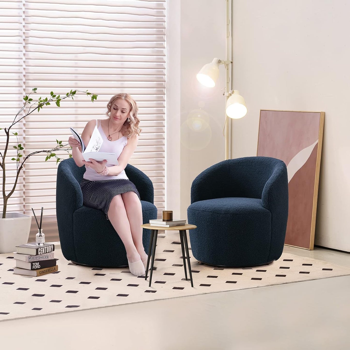 Antetek 2 Units Swivel Chair, Round Accent Sofa Chair, Club 360 Degree Swivel Barrel Chair, Modern Teddy Farbic Leisure Arm Chair for Nursery, Living Room, Hotel, Bedroom, Office, Lounge, Ivory
