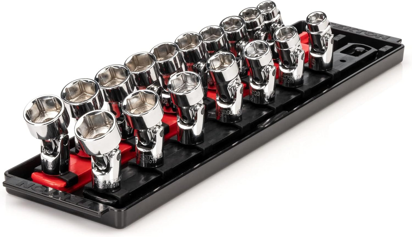 TEKTON 3/8 Inch Drive 6-Point Universal Joint Socket Set with Case, 17-Piece (3/8-3/4 in., 10-19 mm) | SHD91301