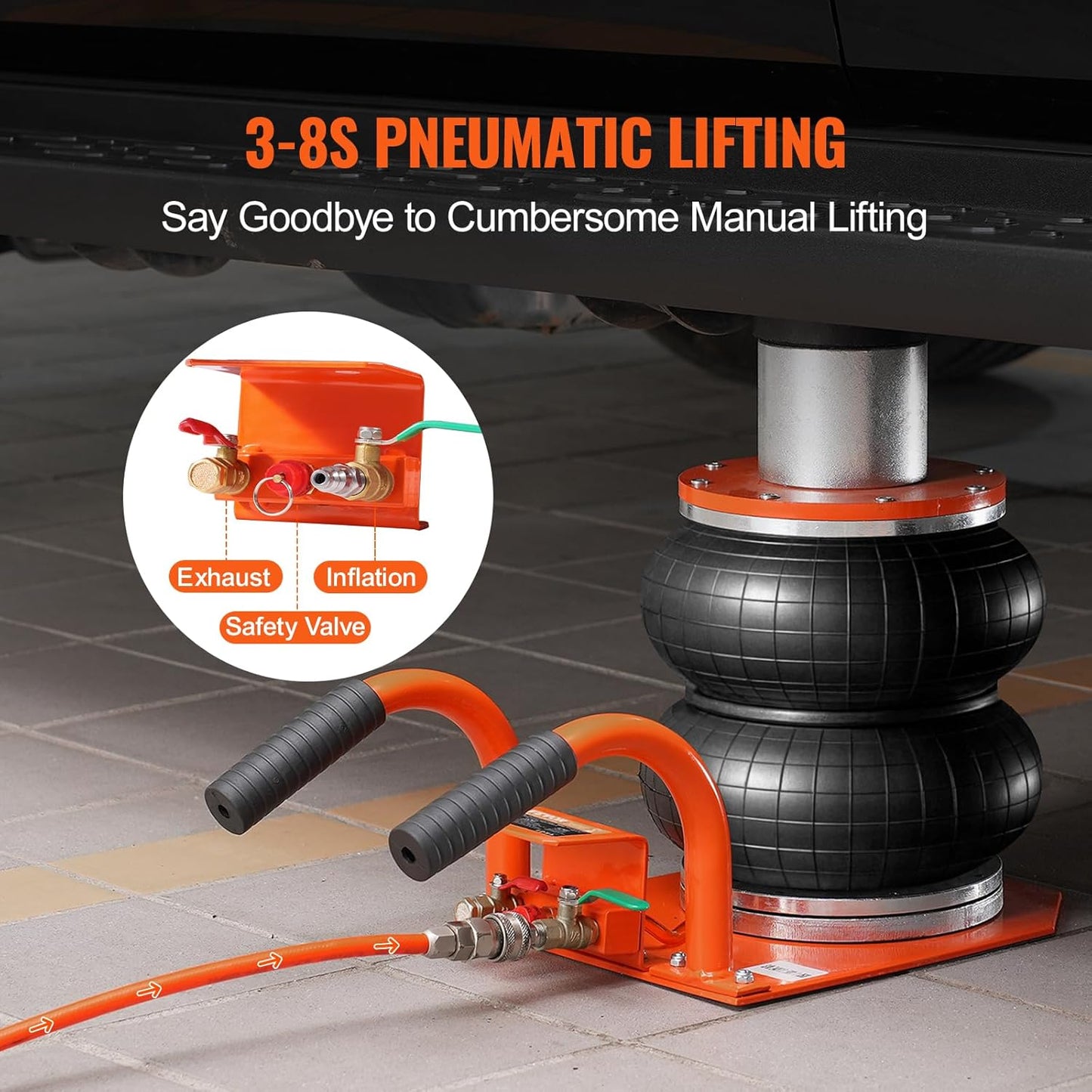 VEVOR Air Jack 3 Ton/6600 lbs Two Bag, Space-Saving Lifting up to 14.3" with 6 Steel Tubes & Thick Rubber Pad, Heightened Column, 3-8S Lifting Pneumatic Air Bag for Car Repair