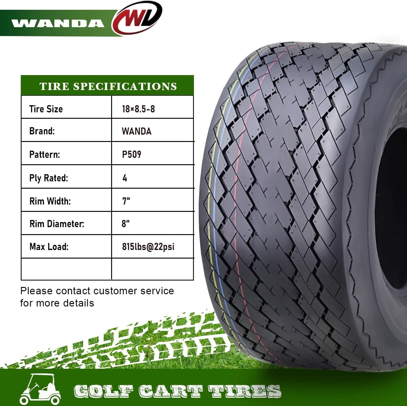 WANDA 18x8.5-8 18x8.50-8 Golf Cart ATV Tires 4 Ply 18x8.5x8 18x8.50x8 -Set 4-14006