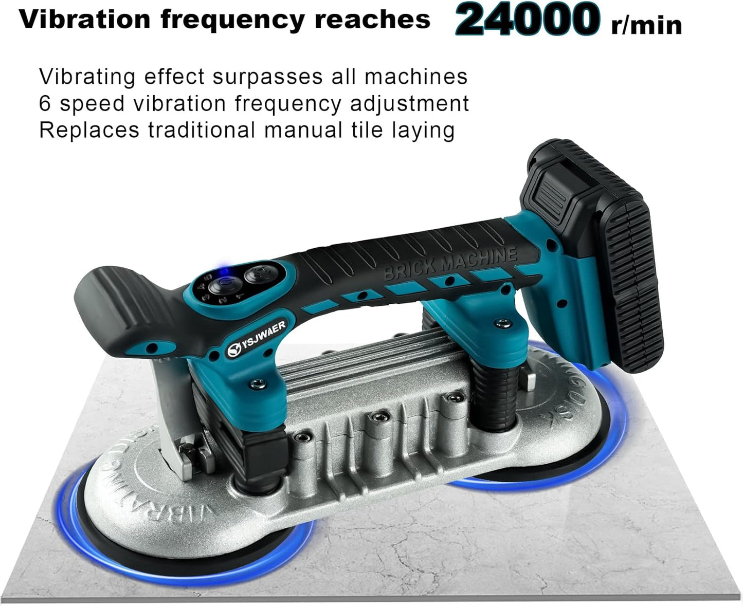 Tile Installation Tool Vibration Machine - YSJWAER Double Suction Cup Vibrator Handheld Tiling Leveling Laying 12000mAh 24000r/min 6 Speeds