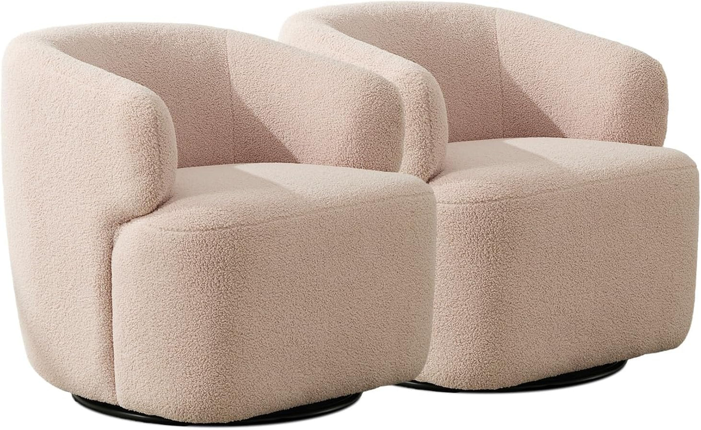 Swivel Accent Chair Set of 2, Sherpa Teddy Barrel Chair for Living Room, Cozy Round Boucle Arm Chair, Metal Base for Club Nursery Bedroom, Beige Cream White