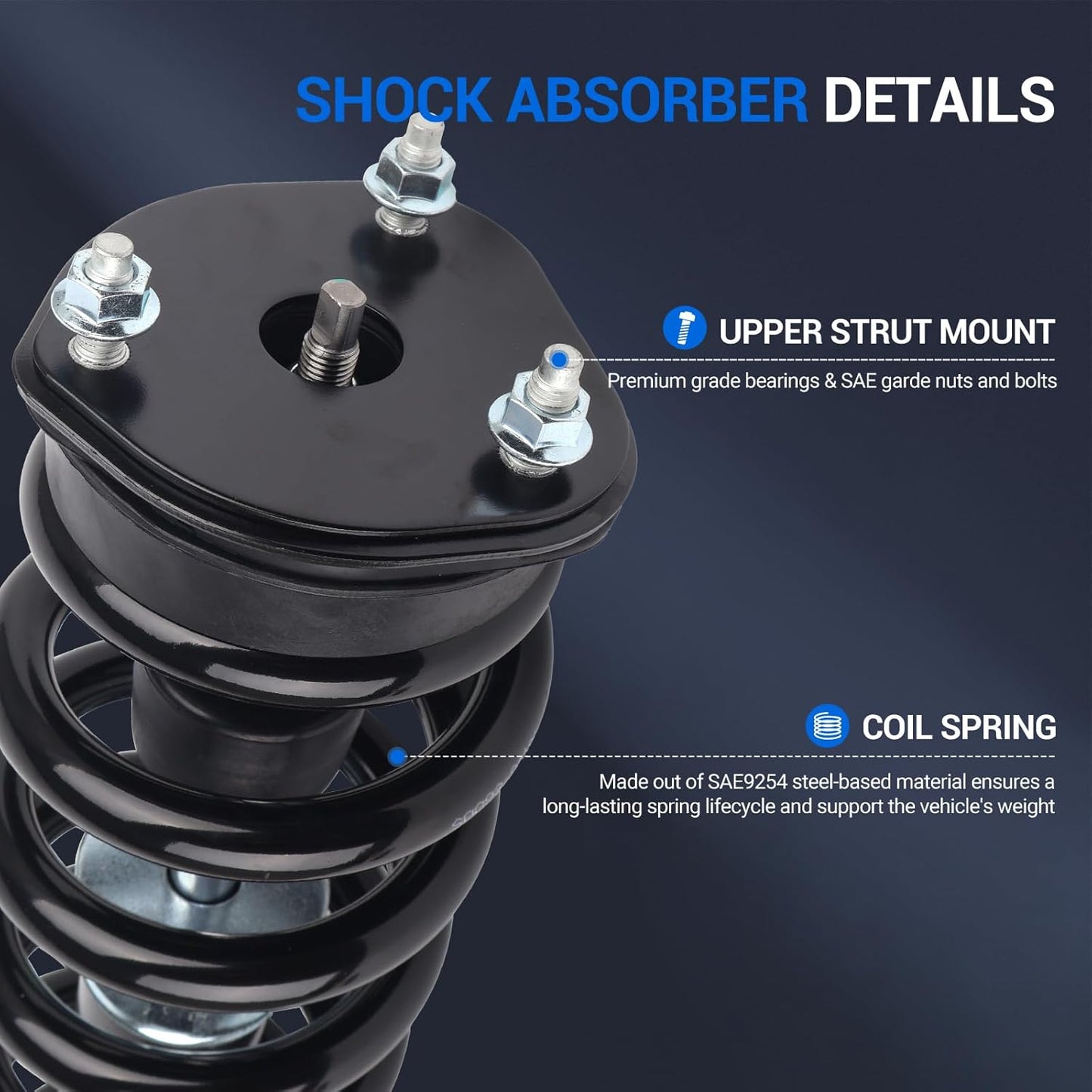 Autoround Pair 172292 Front Complete Shock Absorber Compatible with Ram 1500 2011-2018, Dodge Ram 1500 2009-2010, Ram 1500 Classic 2019-2023, Left & Right Struts with Coil Spring Assembly