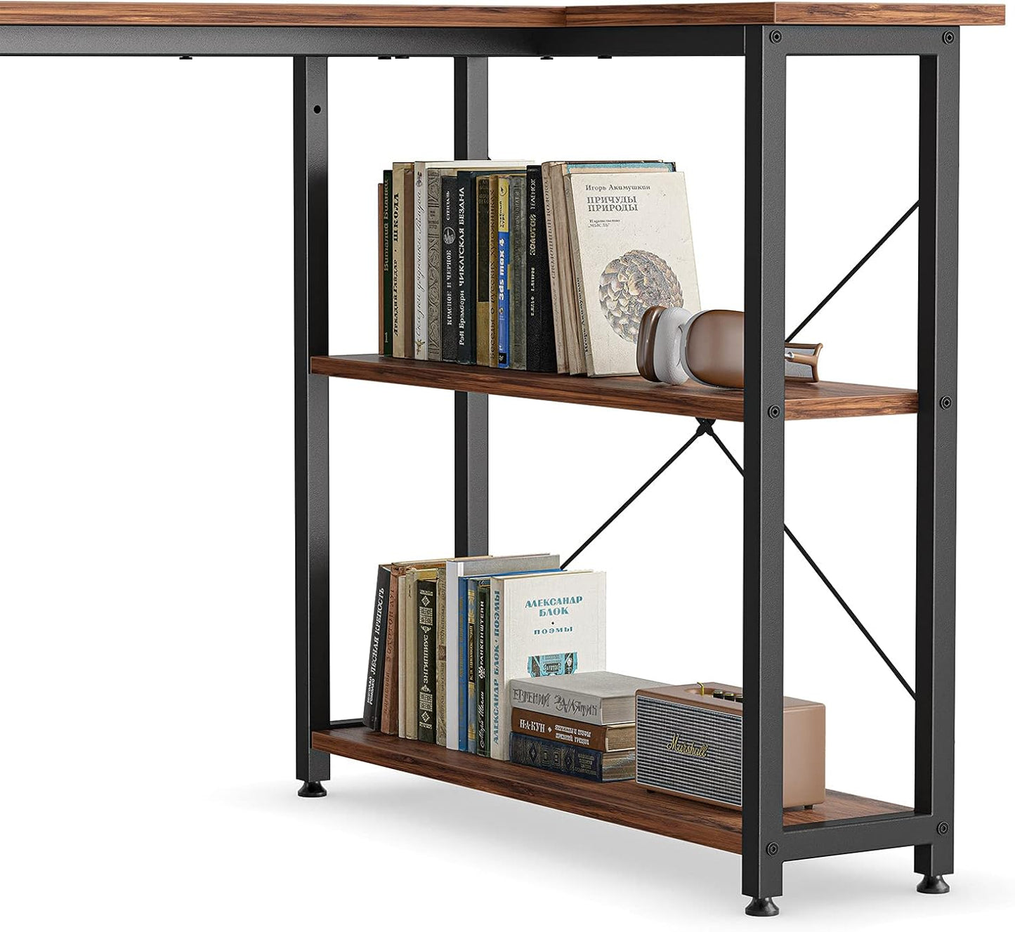 BANTI 55 Inch Small L Shaped Computer Desk with Storage Shelves Home Office Corner Desk Study Writing Table, Brown