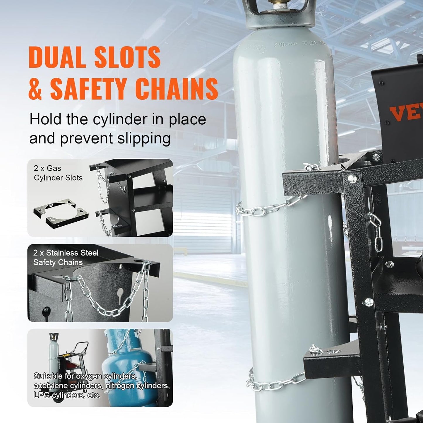 VEVOR Welding Cart, 3-Tier Welder Cart Heavy Duty with 400 Lbs Weight Capacity, 360° Swivel Wheels, Tank Storage Safety Chains, Rolling MIG Welder Cart for TIG, ARC, MMA, Plasma Cutter Welding Machine
