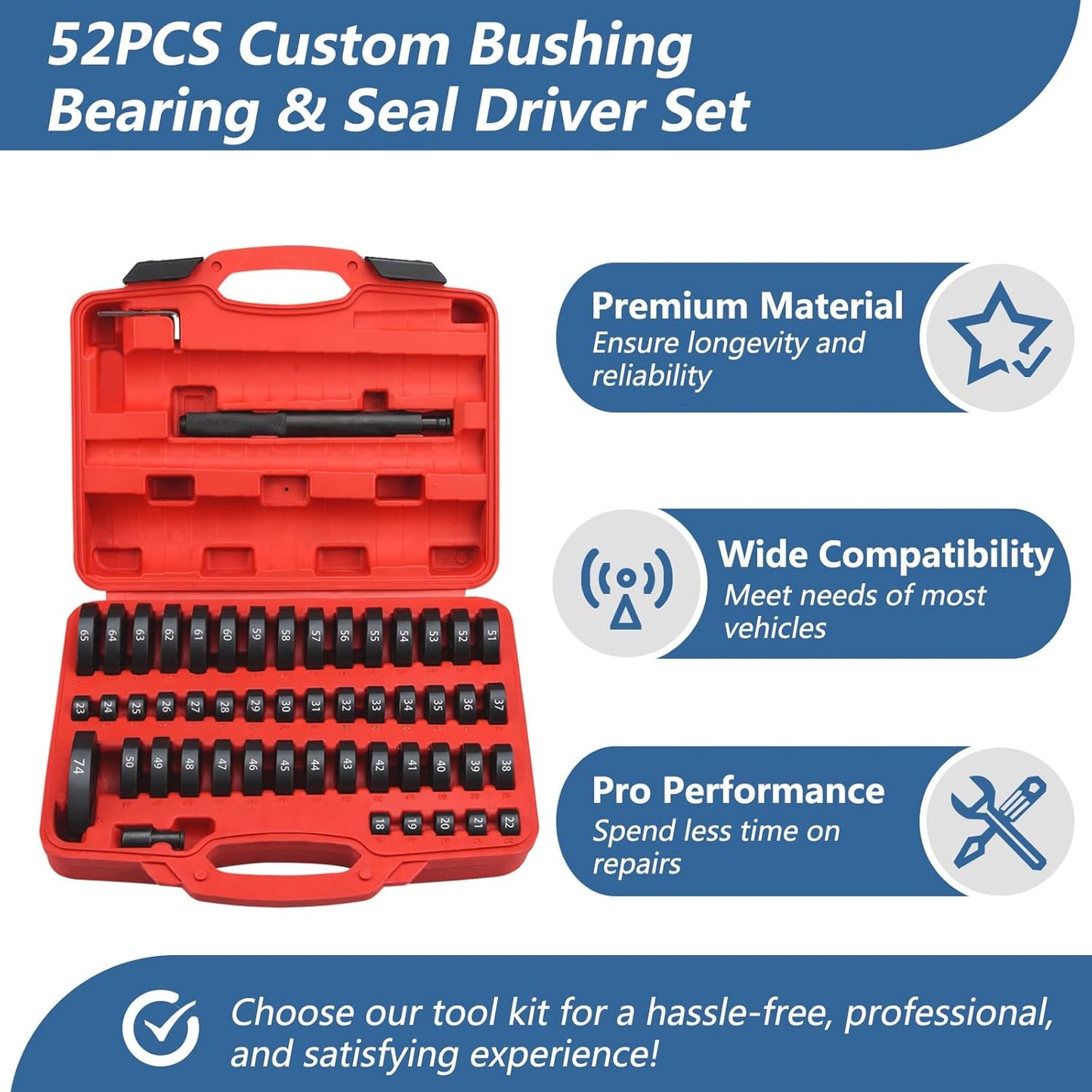 52 in 1 Custom Bushing Driver Set Custom Bushing Bearing & Seal Driver Set Installer Bush Removal Puller Bearing Press Tool Kit Transmission Wheel Axle Bearing Race Seal
