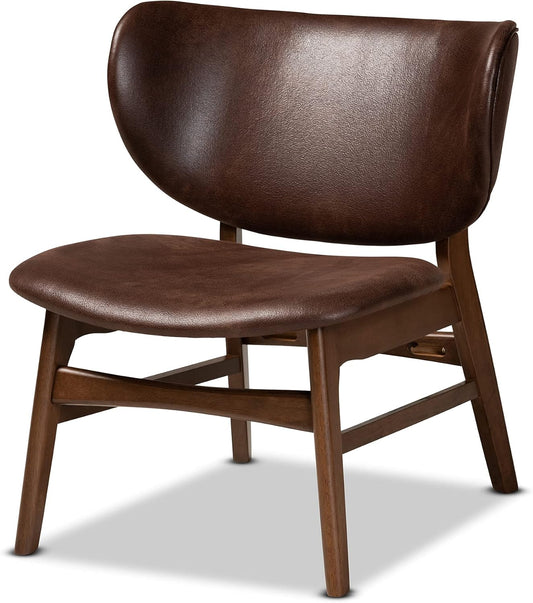 Baxton Studio Marcos Mid-Century Modern Dark Brown Faux Leather Effect and Walnut Brown Finished Wood Living Room Accent Chair