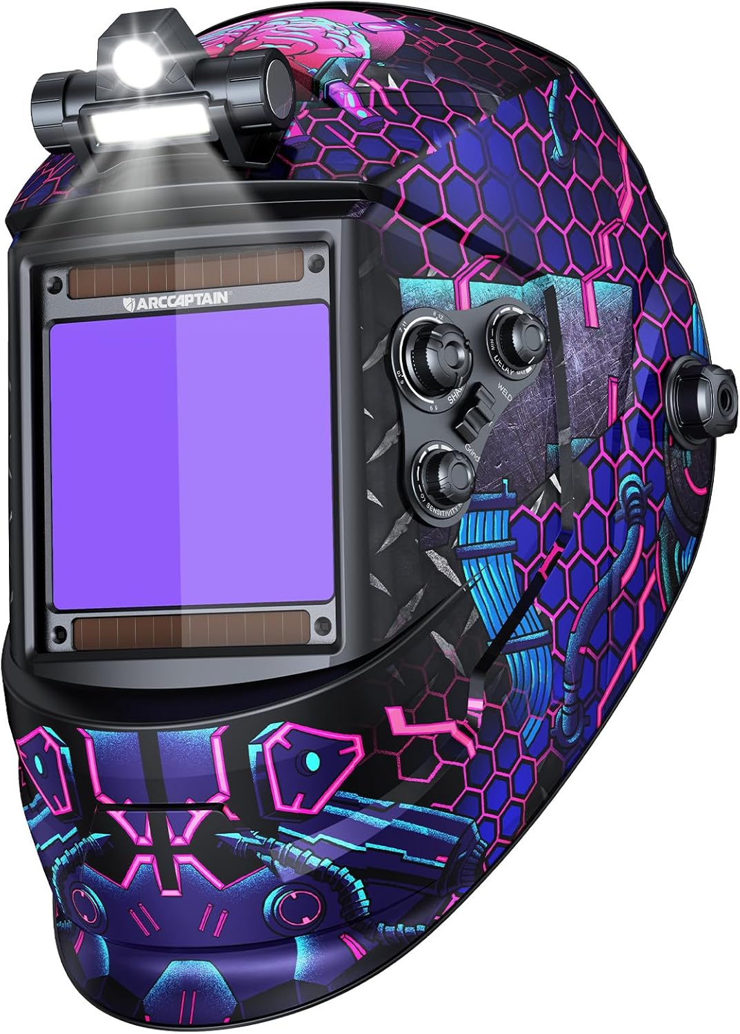 ARCCAPTAIN Large View 3.94" x 3.66" True Color Auto Darkening Welding Helmet with Light, Solar Powered Welding Hood, 4 Arc Sensor Wide Shade 4/5-9/9-13 for Stick MIG TIG Cut