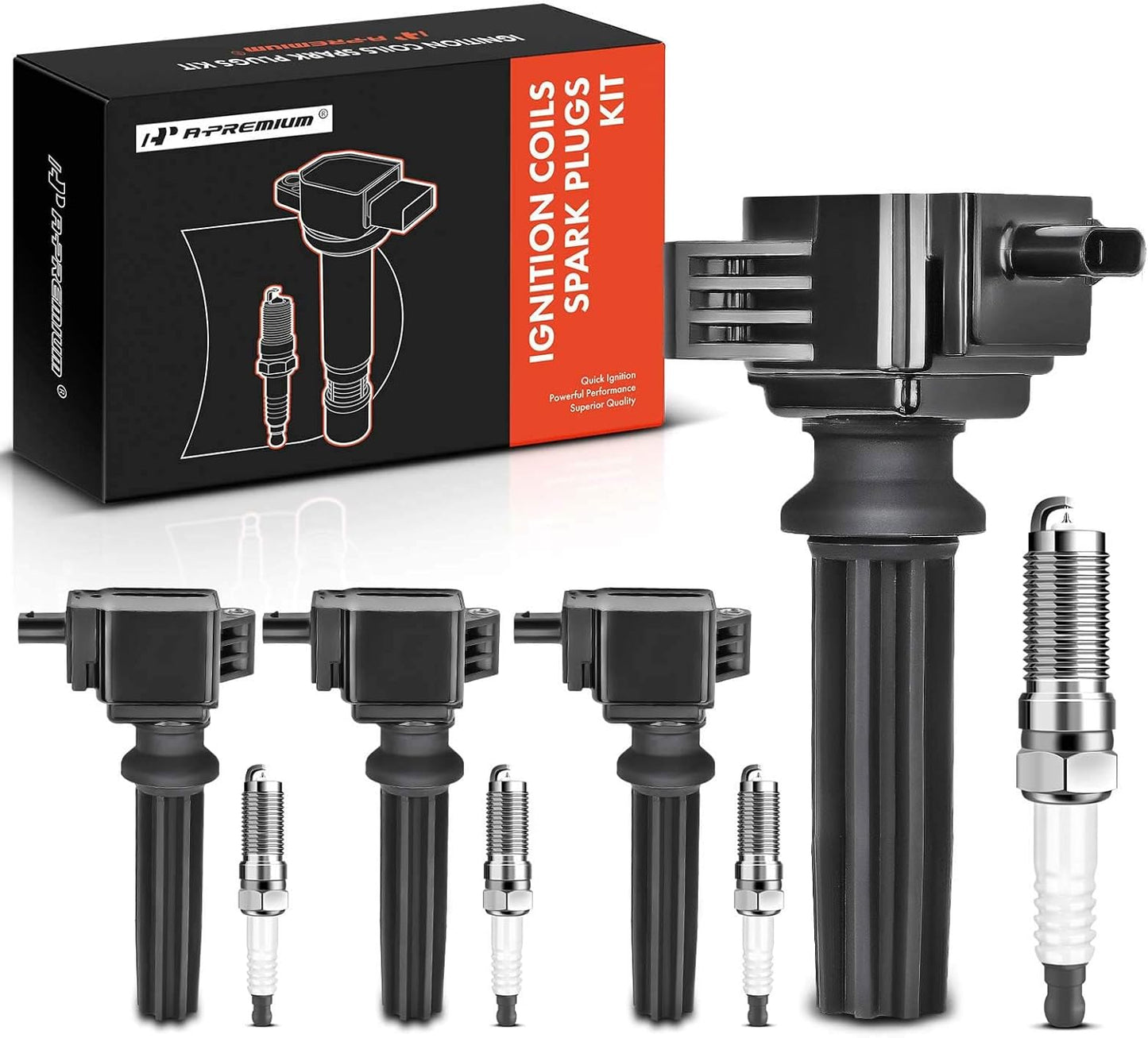 A-Premium Engine Ignition Coil Pack Compatible with Ford Explorer, Escape, Fusion, Focus, Edge, Mustang, Taurus, EcoSport & Land Rover Range Rover Evoque, Discovery Sport, LR2 & Lincoln MKZ, MKC, MKT