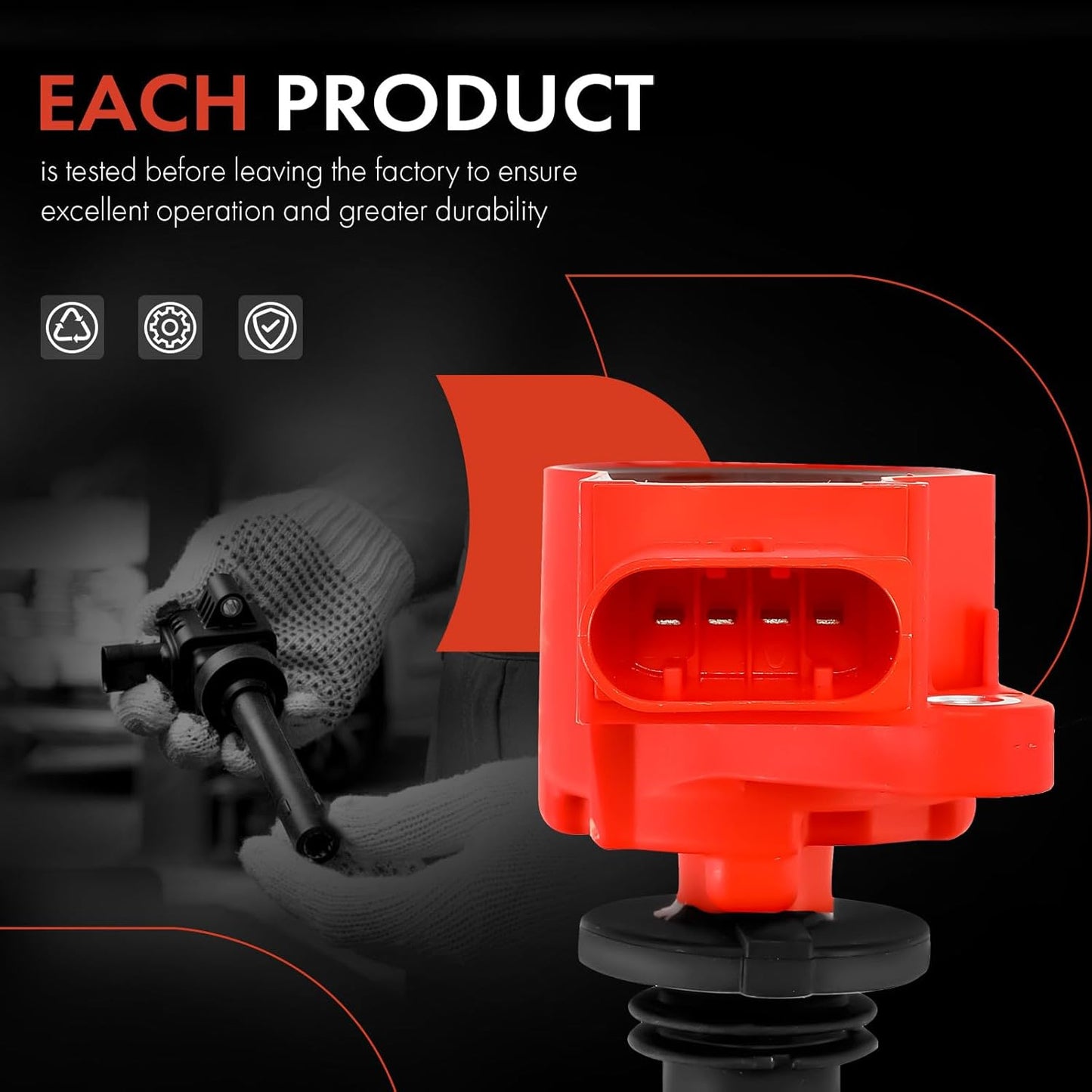 A-Premium (Red) Engine Ignition Coil Pack Compatible with Mercedes-Benz C230, C250, C280, C350, E300, E350, GLK350, GL320, S400, SLK280 & Dodge Sprinter 2500 & Freightliner Sprinter 3500, 8-PC Set