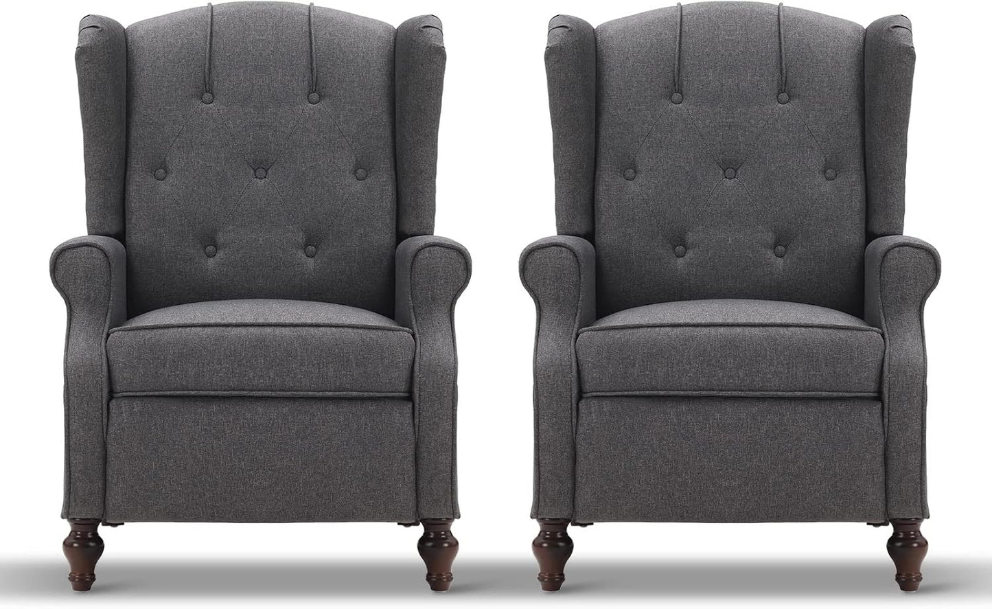 Wingback Recliner Chair - Tufted Arm Chair Recliner - Fabric Push Back Single Sofa for Living Room Adjustable Backrest (Pair, Blue Floral)