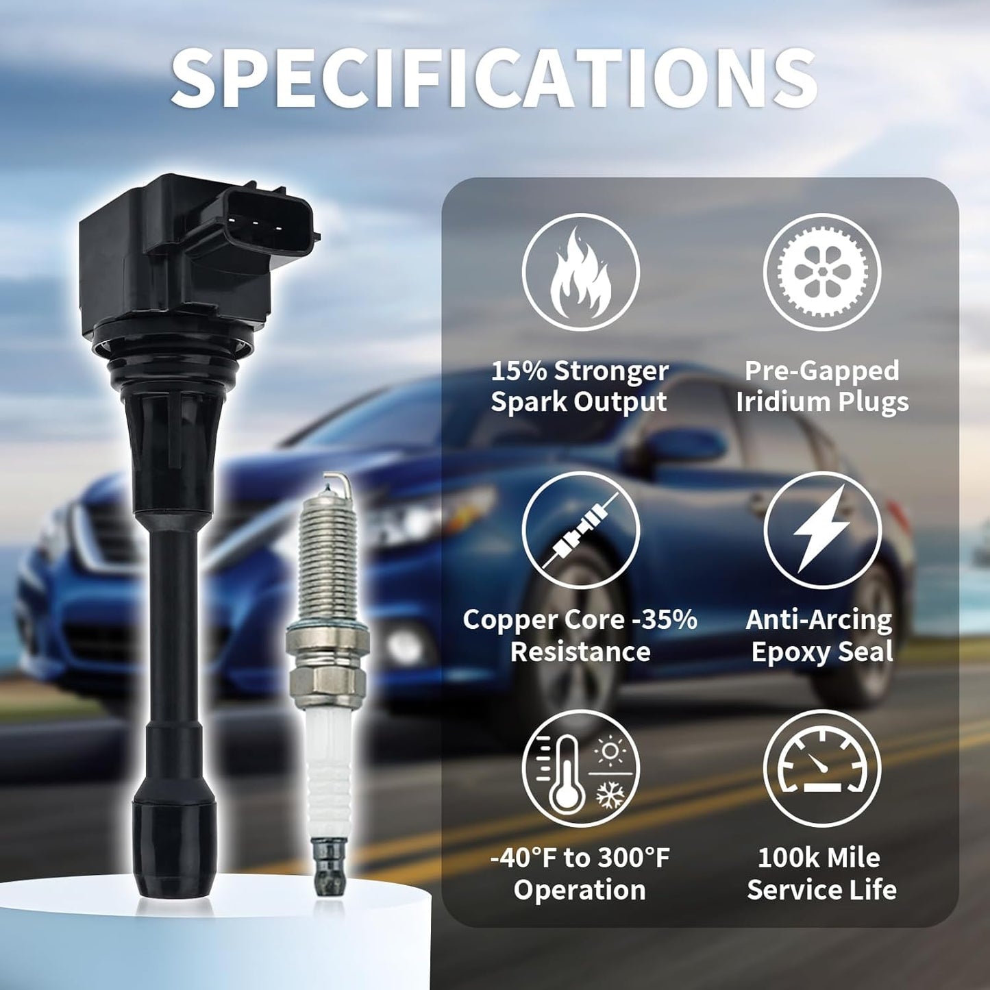 Set of 4 Ignition Coil Pack & Spark Plugs Compatible with Nissan 2007-2019 Altima/Rogue/Sentra L4 Compatible with Infiniti FX50/M56 V8 Replaces UF549 & 9029 Fix Misfire & Check Engine Light