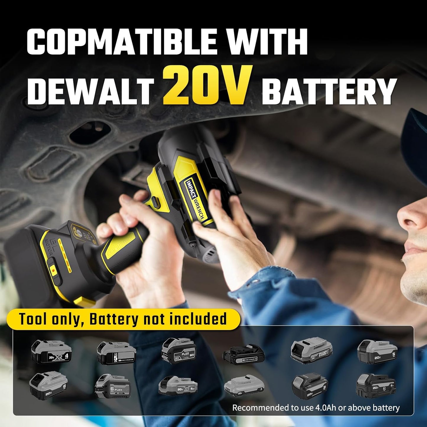 1200N.m Impact Wrench for DeWalt 20V Battery (no battery), 20V 1/2” Cordless Impact Gun, 900Ft-lbs Electric Impact Driver with 3-Speed Control, 6 Pcs Impact Sockets Included, Tool Only