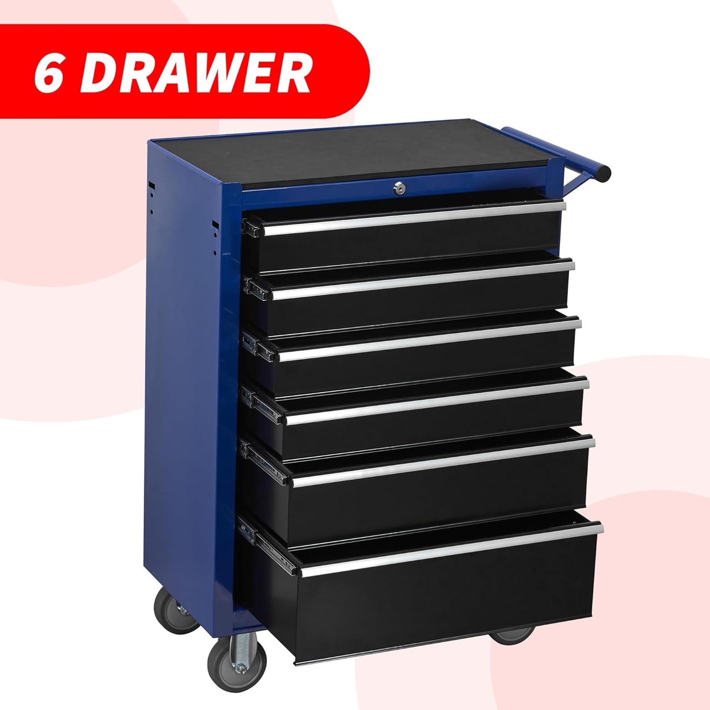 6-Drawer Rolling Tool Chest Cabinet, Large Capacity Metal Tool Box with Wheels and Locking, Roll Around Storage Organizer Tool Cart for Garage, Warehouse, Work Shop - Blue