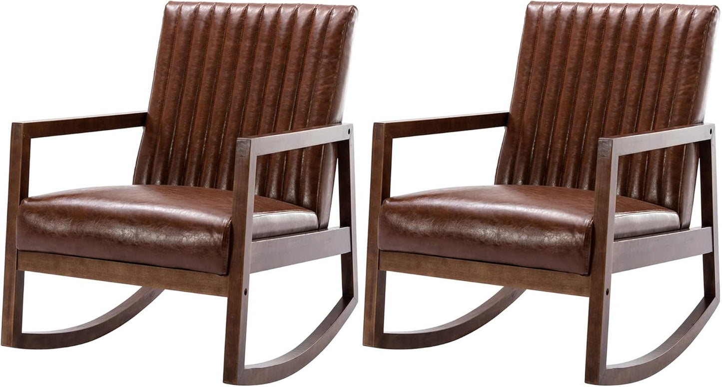 VESCASA Upholstered Linen Rocking Chairs with Channel-Tufted Back, Mid-Century Modern Comfy Rockers with Light Walnut Wood Frame for Nursery Living Room Bedroom Reading, Set of 2, Grey