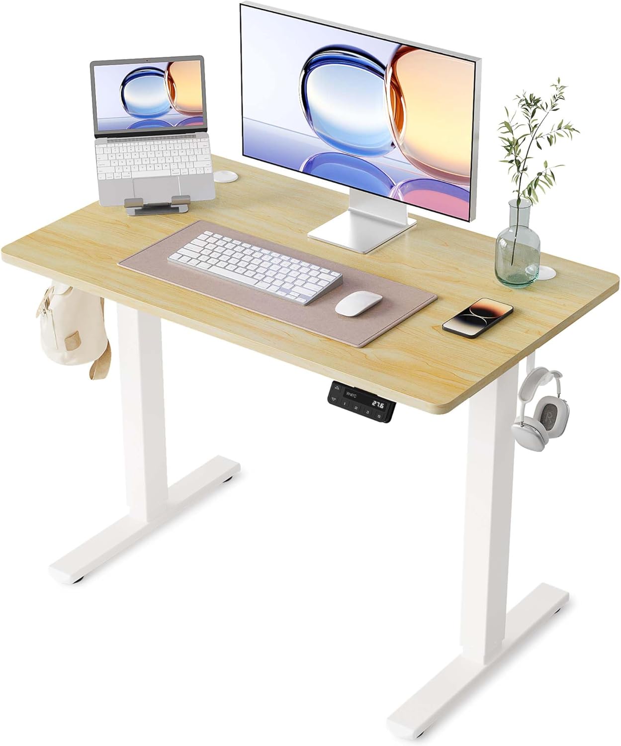YIHAYO Electric Standing Desk, 48 x 24 Inches Stand Up Desk with Splice Board, Adjustable Height Desk, Computer Desk for Home Office, Black Frame/Rustic Brown Top