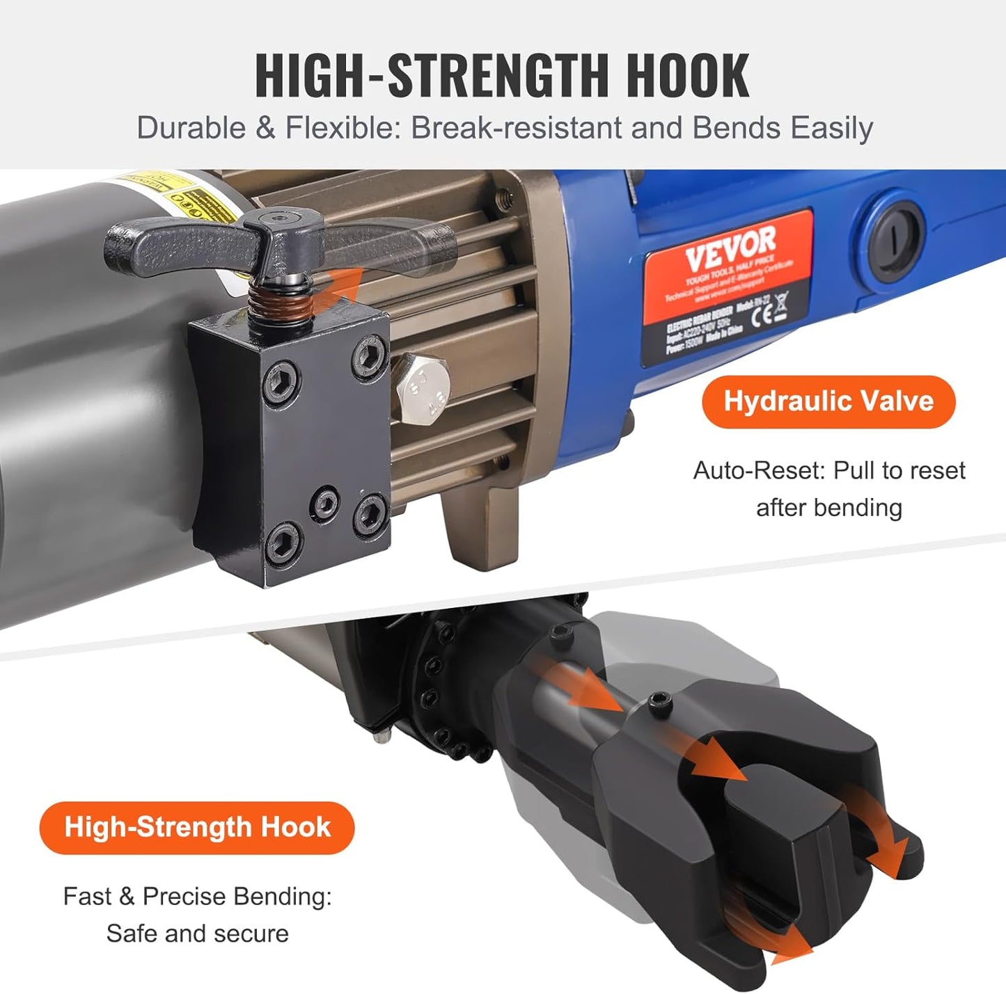 VEVOR Electric Hydraulic Rebar Bender, 1500W Portable Rebar Bending Machine, Bending up to 3/4 Inch #6 (6-20mm) within 4 Seconds, High Power Steel Rebar Bender w/Tool Case Oil Can,Black Blue RN-22