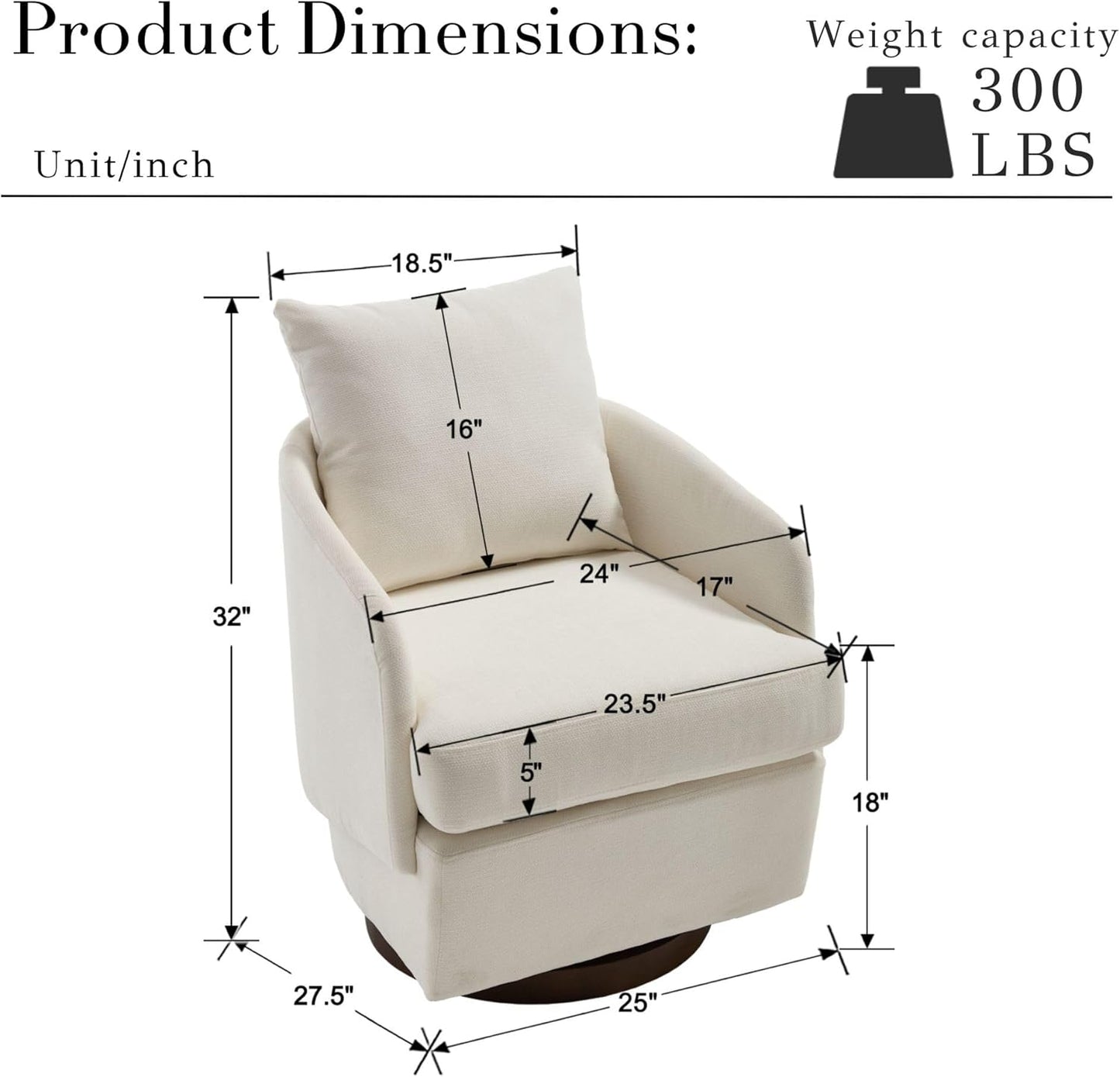 Beige Swivel Accent Chair,Comfy 360-Degree Swivel Barrel Chair with Back Pillow Living Room Bedroom Accent Arm Chairs Small Modern Upholstered Single Office Club Sofa Chair,Chenille