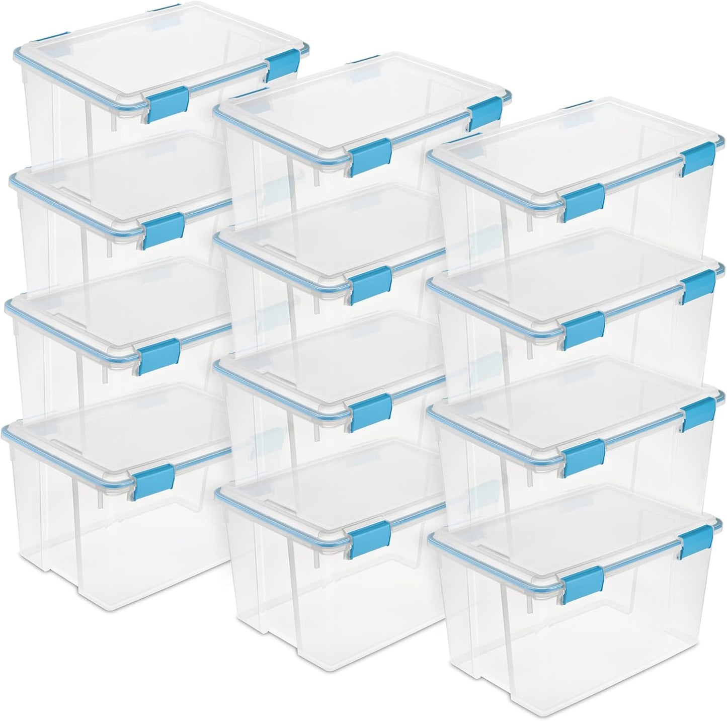 Sterilite 12-Pack Gasket Box, Weather-Resistant Storage Bins with Latching Lids, 54 Quart - Heavy-Duty Organizing Containers for Closet, Bathroom, and Office