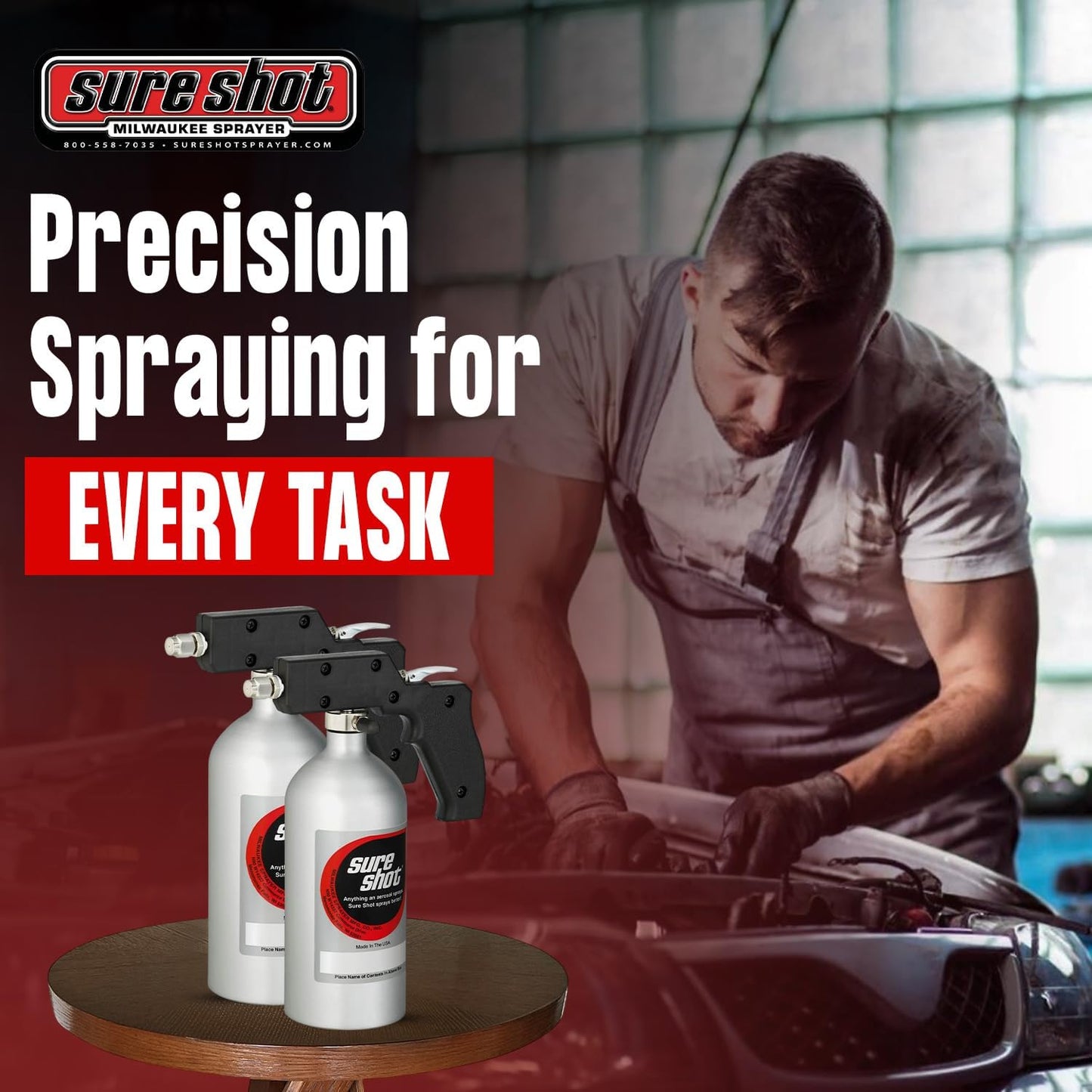 SURE SHOT M2400 - Industrial Grade Silver Anodized Aluminum Sprayer with Adjustable Nozzle - Lightweight and Portable Compressed Air Sprayer for Multiple Liquid Applications - Made in USA Since 1932