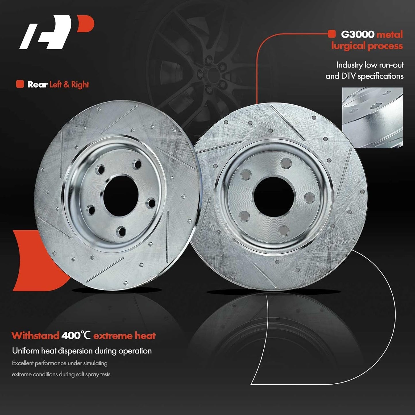A-Premium 12.91 inch(328 mm) Rear Drilled and Slotted Disc Brake Rotors + Ceramic Pads Kit Compatible with Select Dodge, Chrysler, Volkswagen and Ram Models - Grand Caravan, Town & Country, Journey