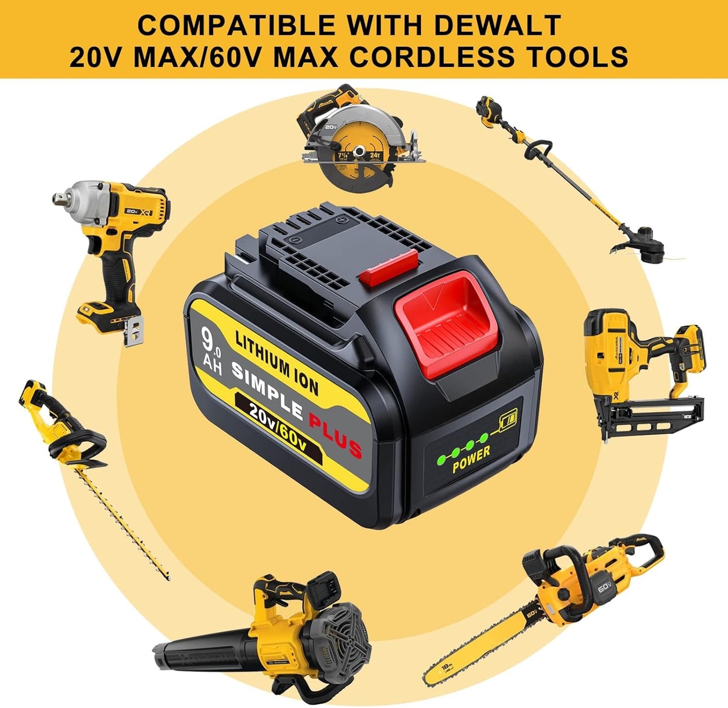 60V Battery, 9Ah 60V Max Replacement Battery for DCB606, DCB609, DCB612, Compatible with Dewalt Flexvolt 20V/60V Power Tools, 4-Pack