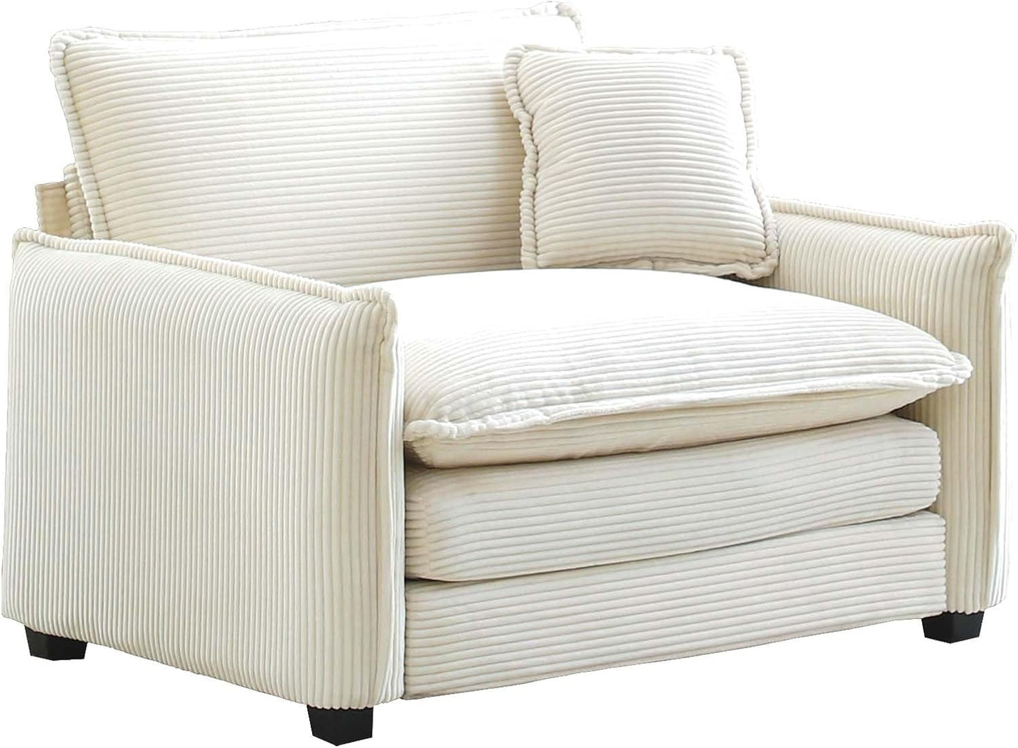 Accent Chair, Living Room Chair, Single Sofa Chair with Large Seat, Corduroy Deep Seat Sofa, Modern Comfy Armchair Reading Chairs Lounge Chair for Bedroom, Waiting Room, Guest Room, Beige