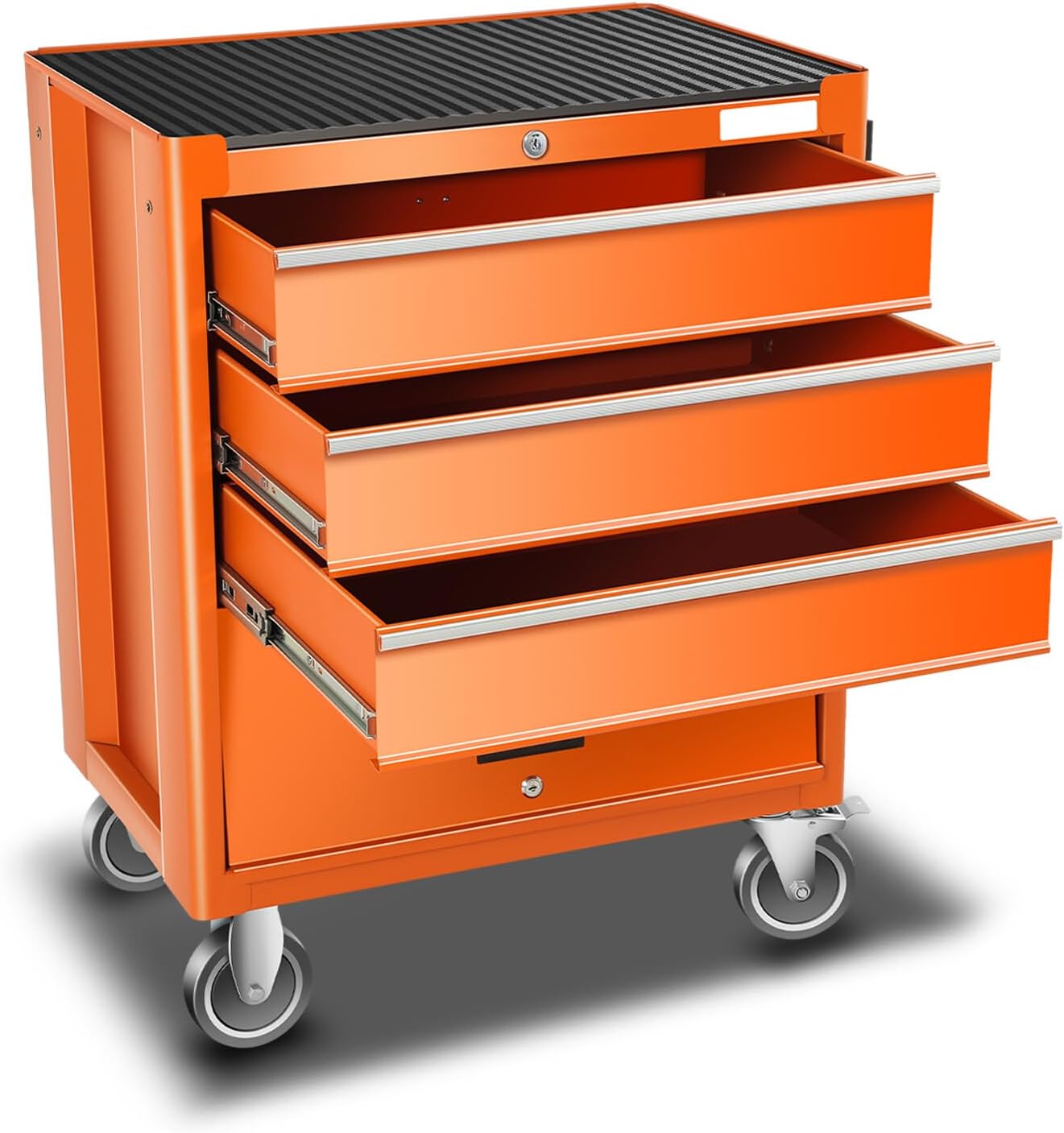 Auto Dynasty 3-Drawer Rolling Tool Cabinet, Roller Cart Tool Cabinet Storage Chest Box with Wheels and Key Lock for Garage Warehouse Workshop, Orange
