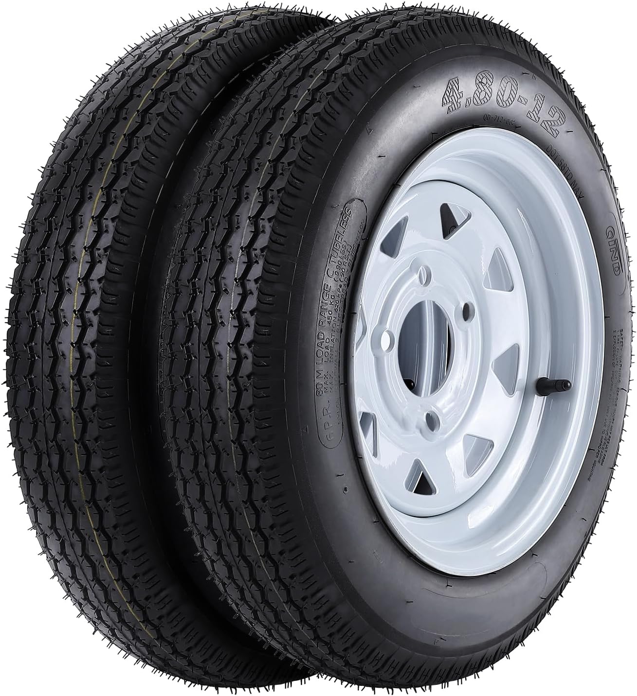 4.80-12 4.80x12 480-12 4.80-12 Trailer Tires with 12" Rims, 4 Lug on 4", Load Range C 6PR
