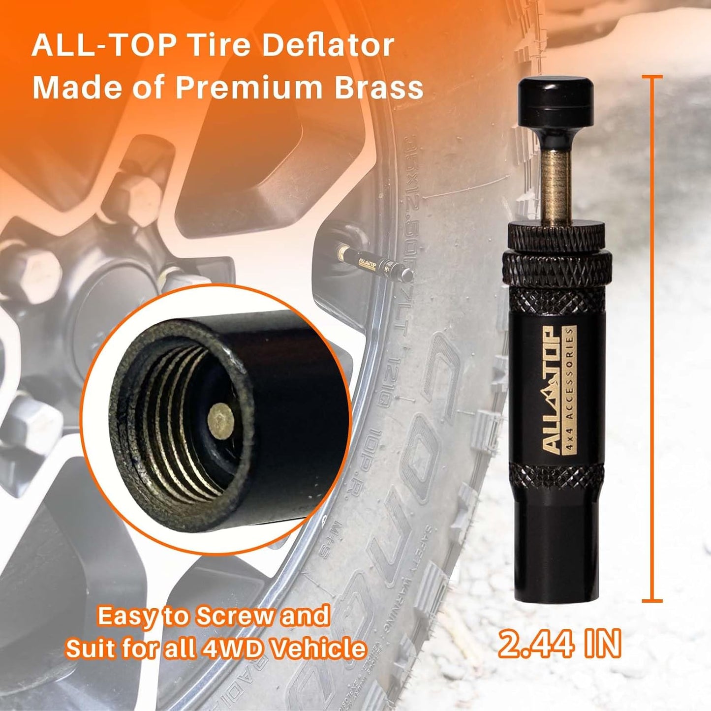 ALL-TOP Adjustable Auto-Stop Tire Deflator Valve Kit (10-30 PSI) 8 PCS Screw-on Tyre Air Down Tool for Offroad 4x4 (with 5 Valve caps)