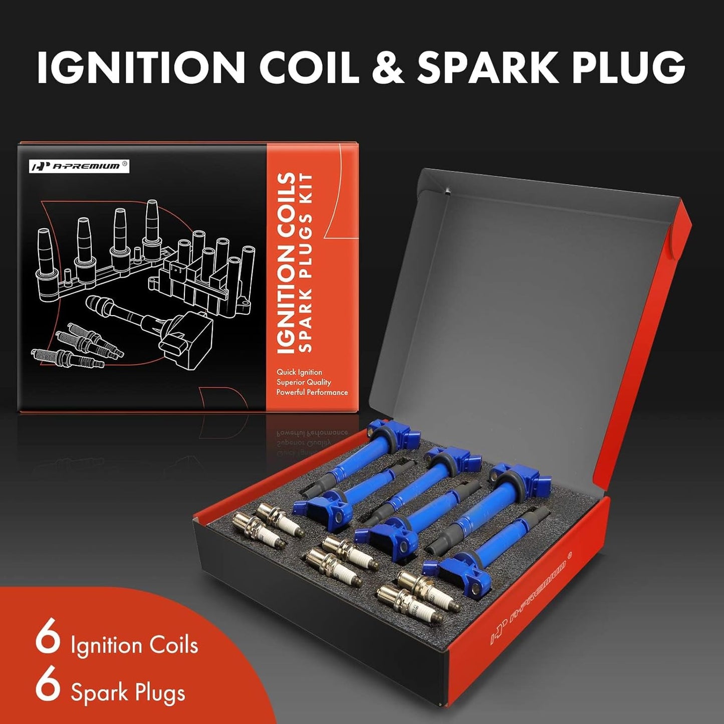 A-Premium (Blue) Set of 12 Ignition Coil Pack and Iridium Spark Plugs Compatible with Toyota Tacoma 2005-2015, Tundra 2005-2011, 4Runner 2003-2009, FJ Cruiser 2007-2009, 4.0L