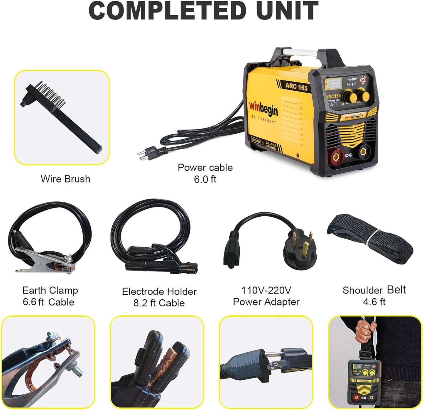 110V/220V arc welding machine,digital display,165A max rod 5/32" heavy duty stick welder,easy welding,design for beginners with Electrode Holder,Work Clamp, Power Adapter and Brush