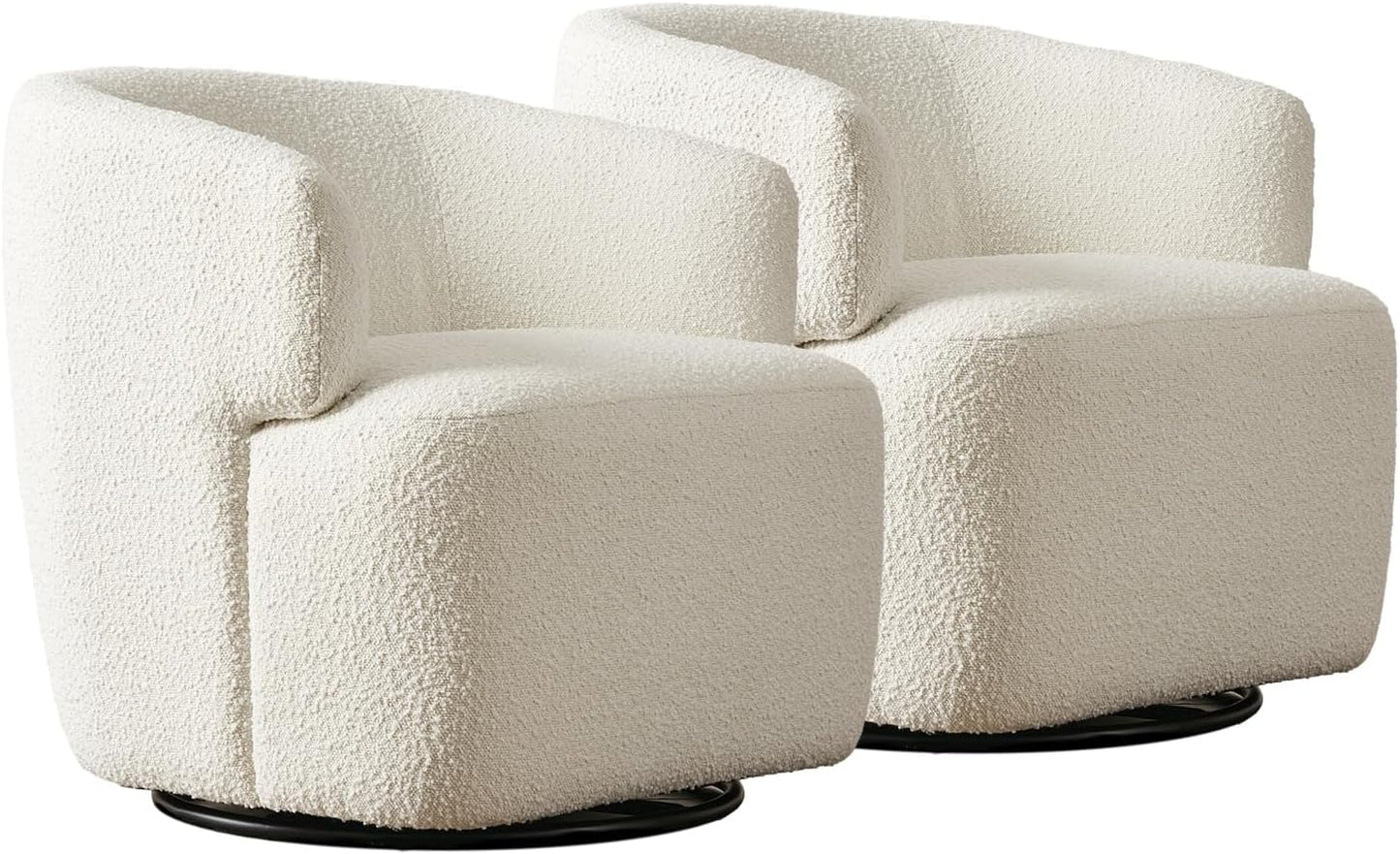 Swivel Accent Chair Set of 2, Sherpa Teddy Barrel Chair for Living Room, Cozy Round Boucle Arm Chair, Metal Base for Club Nursery Bedroom, Beige Cream White