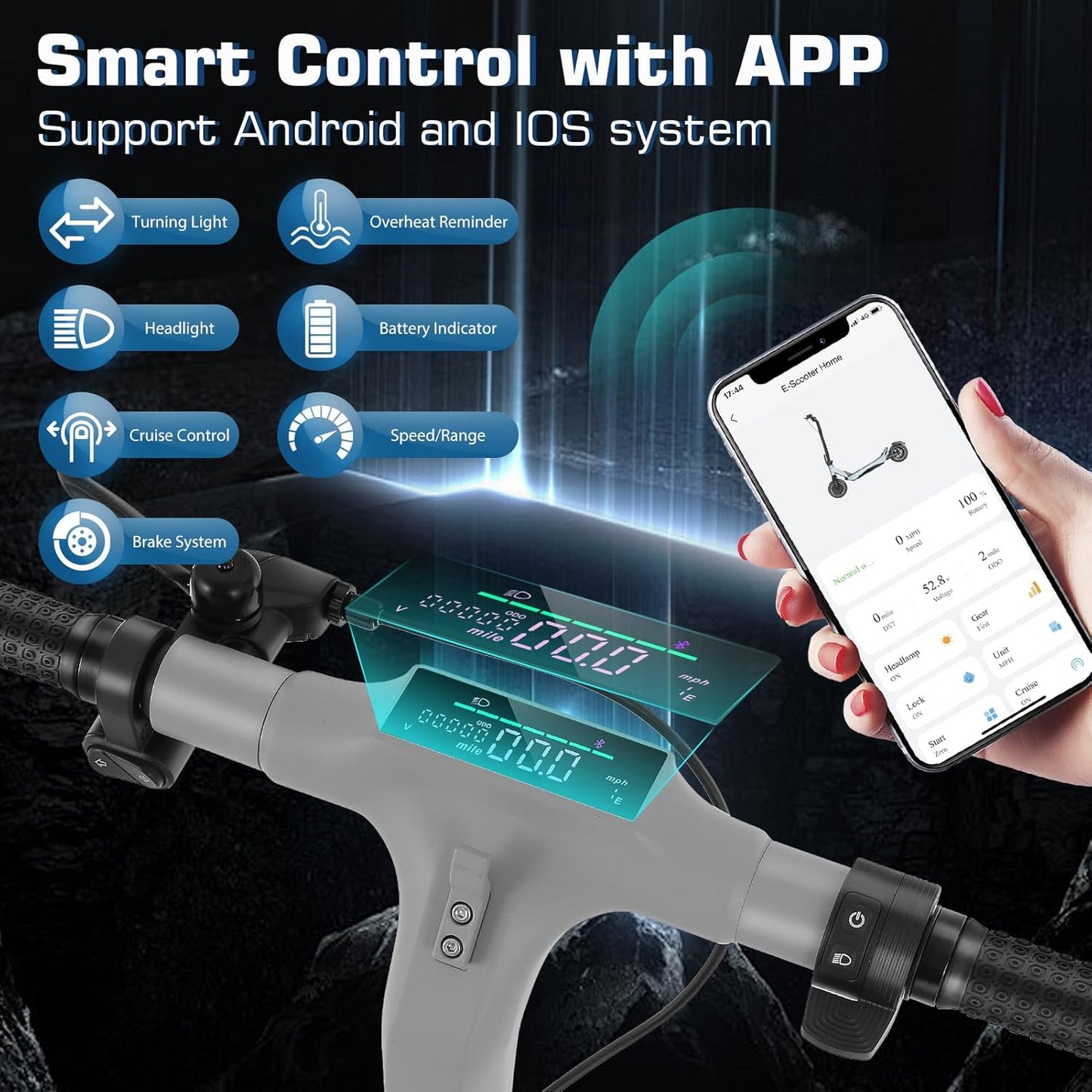 Caroma Electric Scooter, Peak 850W Powerful Motor, 30 Miles Long Range and 36 MPH Top Speed, Turn Signal & Cruise Control, Folding Electric Scooter Adults with Wide Pneumatic Wheel