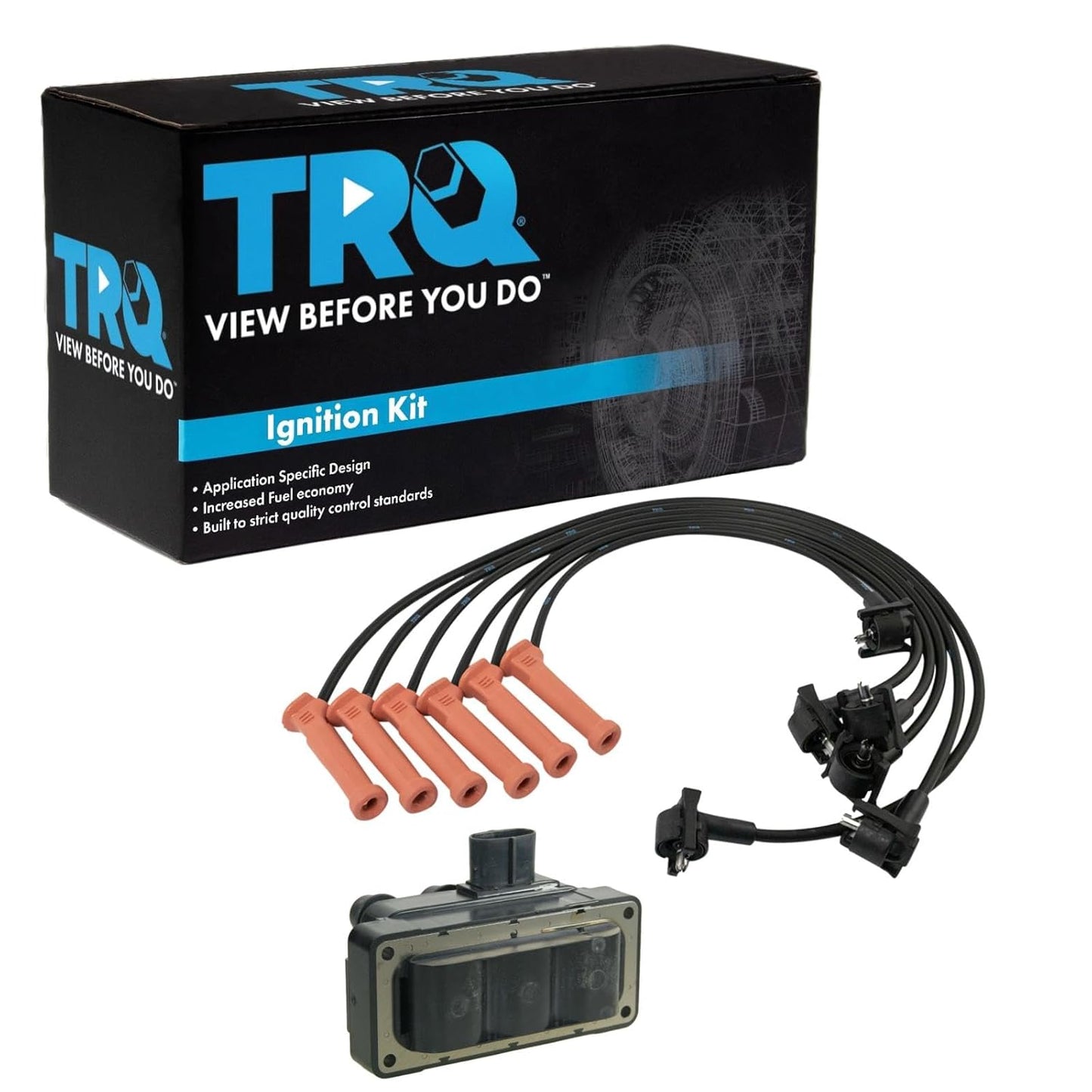 TRQ Ignition Kit Ignition Coil Spark Plugs Wire Set Compatible with 2003-2004 Ford Focus