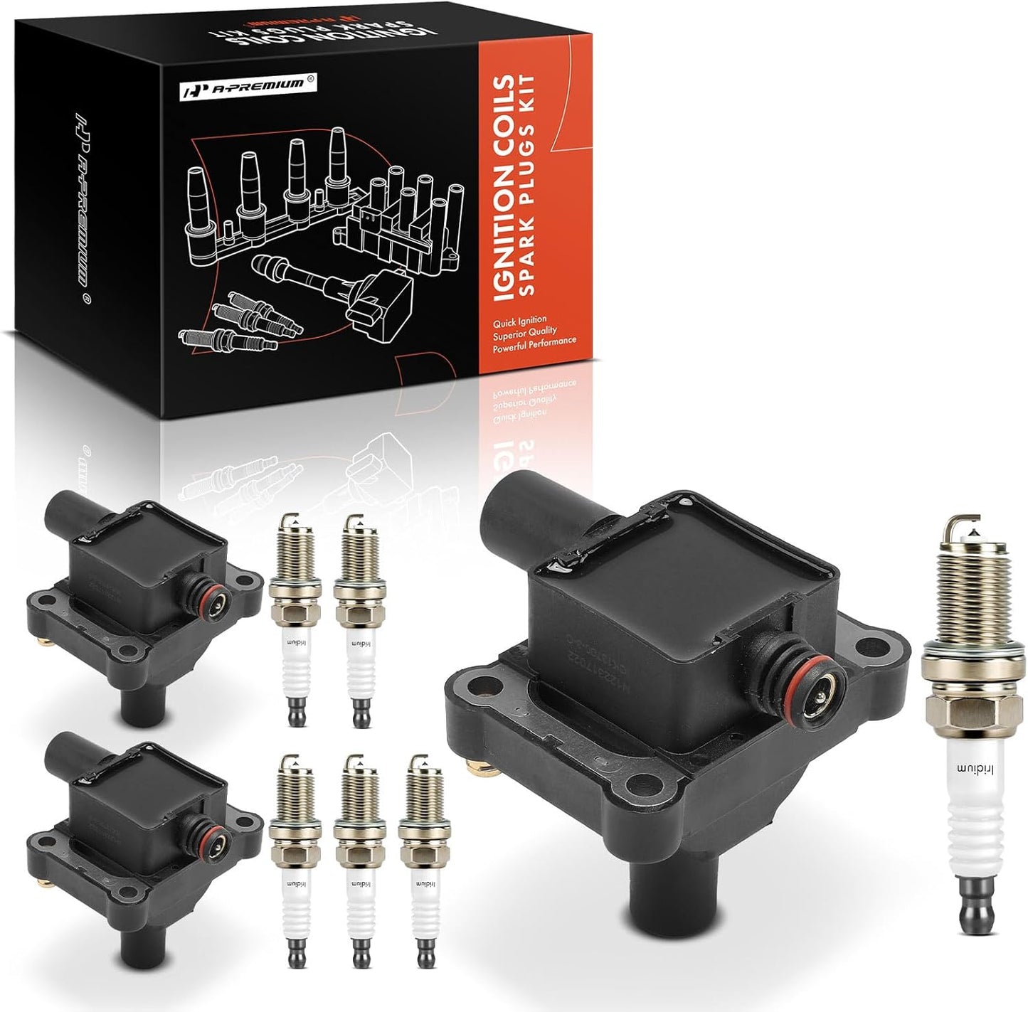 A-Premium 3x Ignition Coil Pack and 6x Iridium Spark Plugs Compatible with Mercedes-Benz C280 1994-1997, C36 AMG 1995-1997, E320 1994-1997, S320 SL320 1994-1996, 300CE 300E 300TE 1993