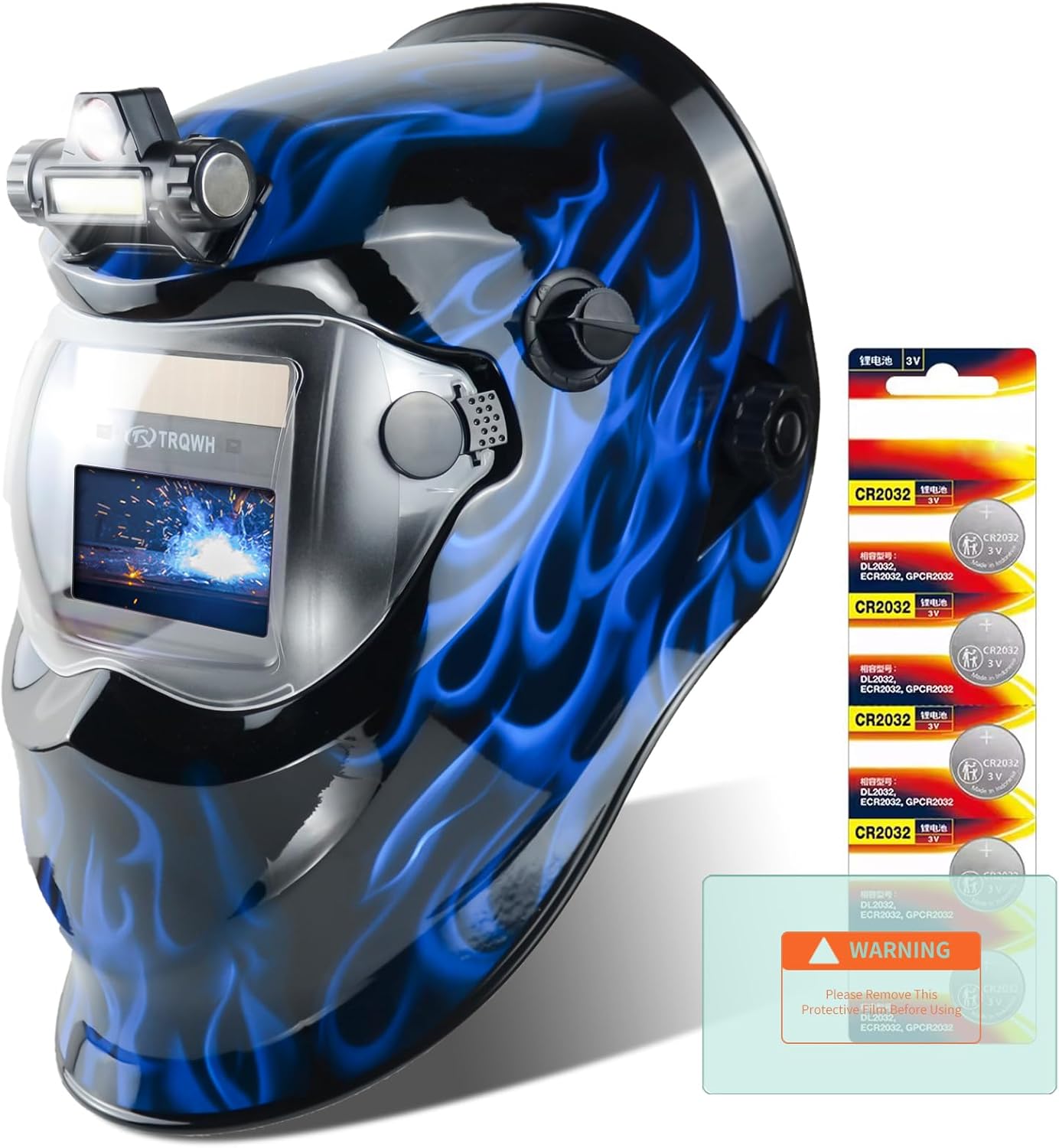 Auto Darkening Welding Helmet with Light Solar Powered True Color Welding Hood 2 Arc Sensor Wide Shade 9-13 Welding Mask with Extra Grinding Mode Weld Helmet (Red)