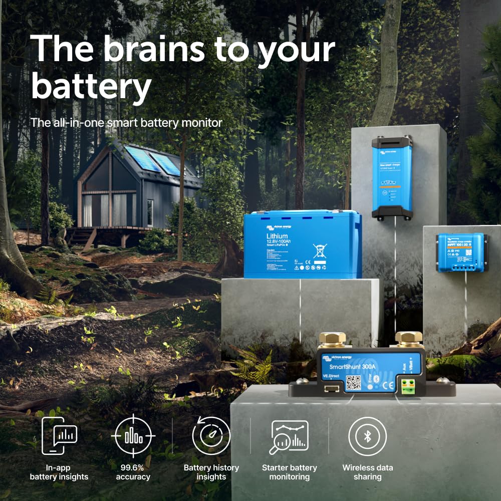 Victron Energy Smart Battery Shunt - Battery Monitor (Bluetooth) - Victron Smart Shunt with Detailed in-app Insights - 6.5V-70V, 300 amp