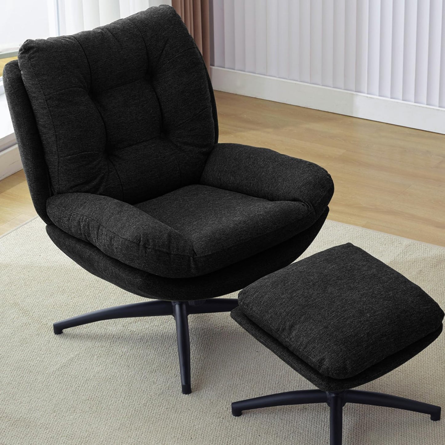 Swivel Accent Chair with Ottoman Set, TV Lounge Chair with 360 Degree Swiveling,Tilting for Living Room, Chenille Comfy Reading Chair with 23" High Back for Bedroom, Modern Armchair with Footrest,Grey