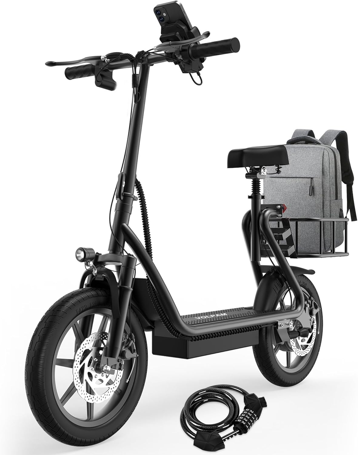 VOLPAM Electric Scooter Adults, Foldable E-Scooter for Adults, 500W Motor, 22 MPH Speed, 27 Mile Range, 14" Tires, Electric Kick Scooter with Seat, Dual/Braking System