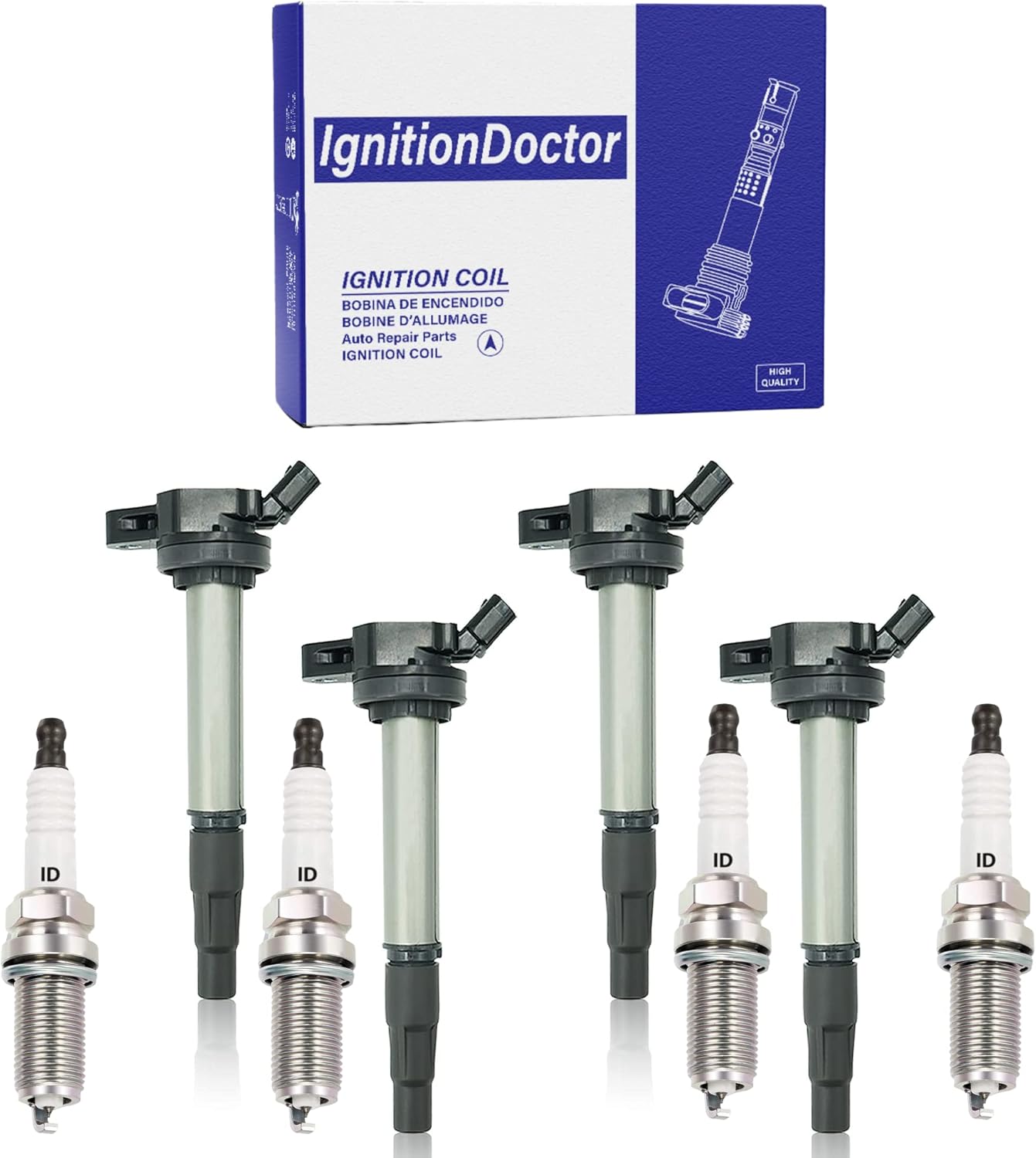 Set of 6 Iridium Spark Plug Ignition Coil Compatible with Avenger Grand Caravan Dodge Journey Jeep Wrangler Chrysler 200 300 Town & Country RAM 1500 2500 3500 Durango 3.6L V6 UF648 9407