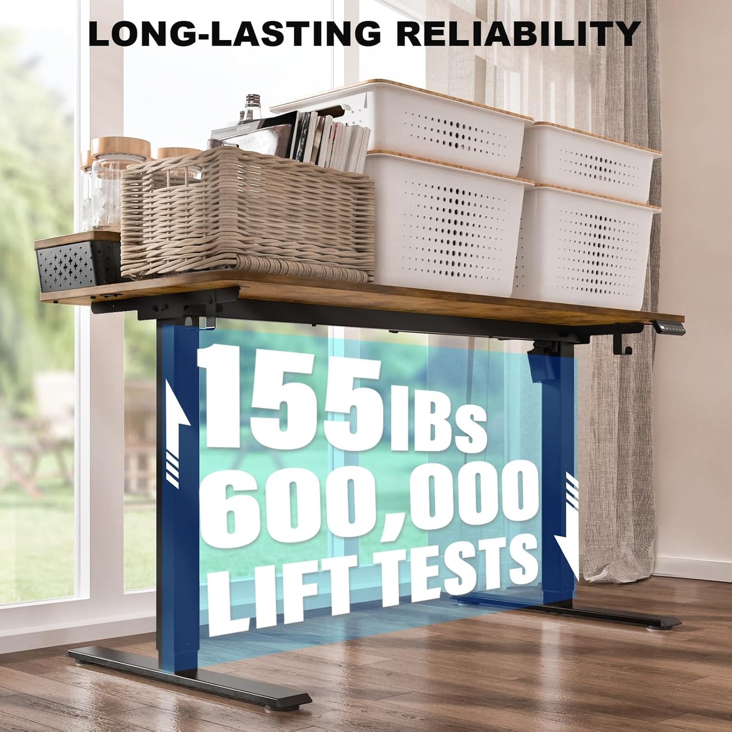 48"x 24" Standing Desk with Drawers, Easy Assembly Design, Adjustable Height Sit Stand Up Desk, Home Office Table with C-Clamp Mount Compatible, 3 Preset Heights & 2 Hooks(Rustic Brown)