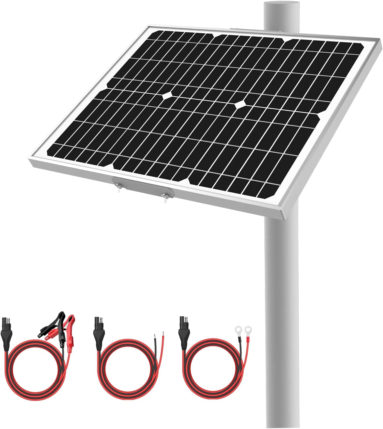 12V Waterproof Solar Battery Trickle Charger & Maintainer - 30 Watts Mono Solar Panel Built-in UltraSmart MPPT Charge Controller + Adjustable Mount Brackets for Pole Dia 1.5-3.0inch/40-80mm