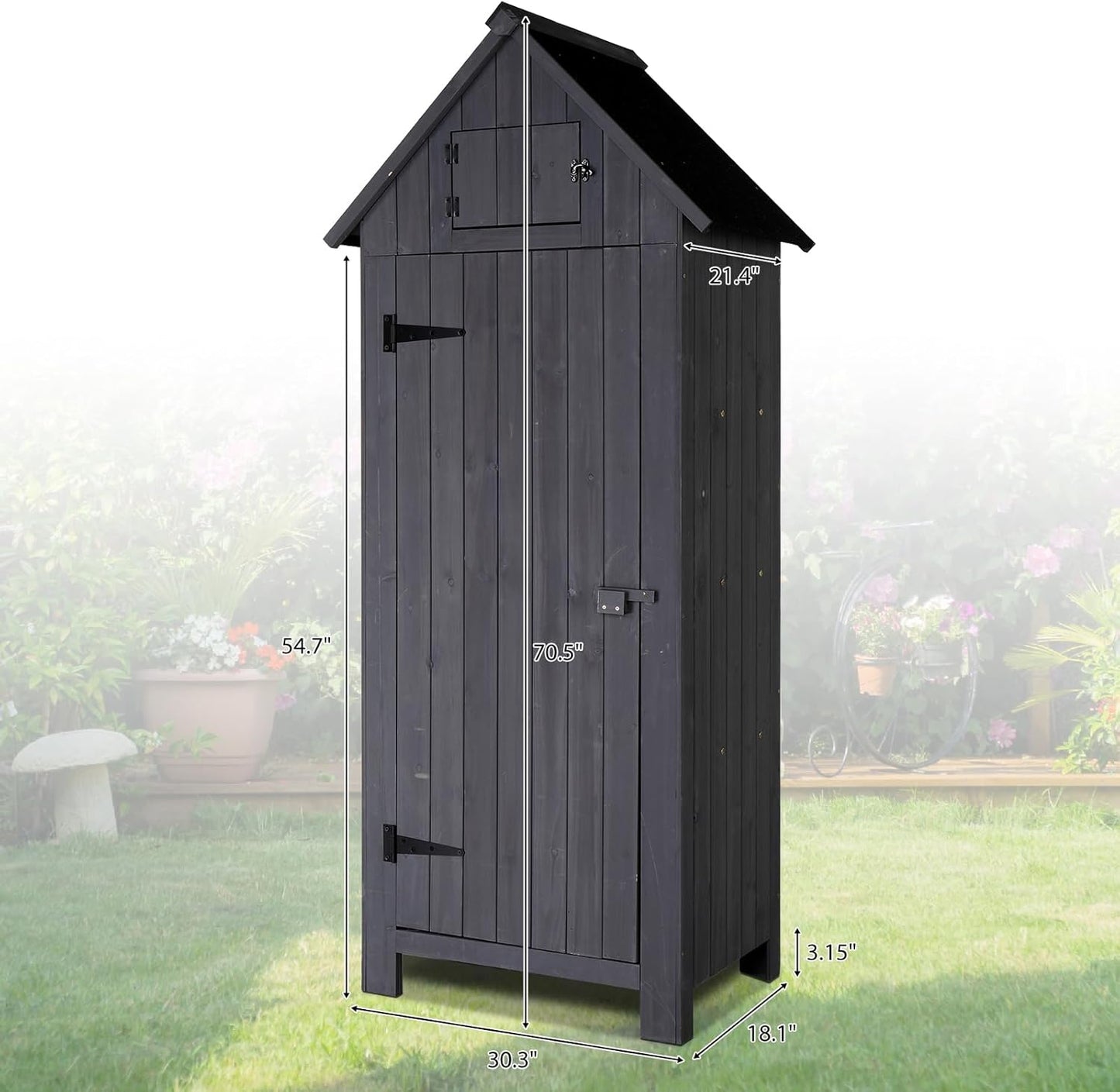 VINGLI Outdoor Wooden Storage Shed, Garden Shed Outside Tool Cabinet with Safety Latch, Patio Storage Organizer (Dark Grey)