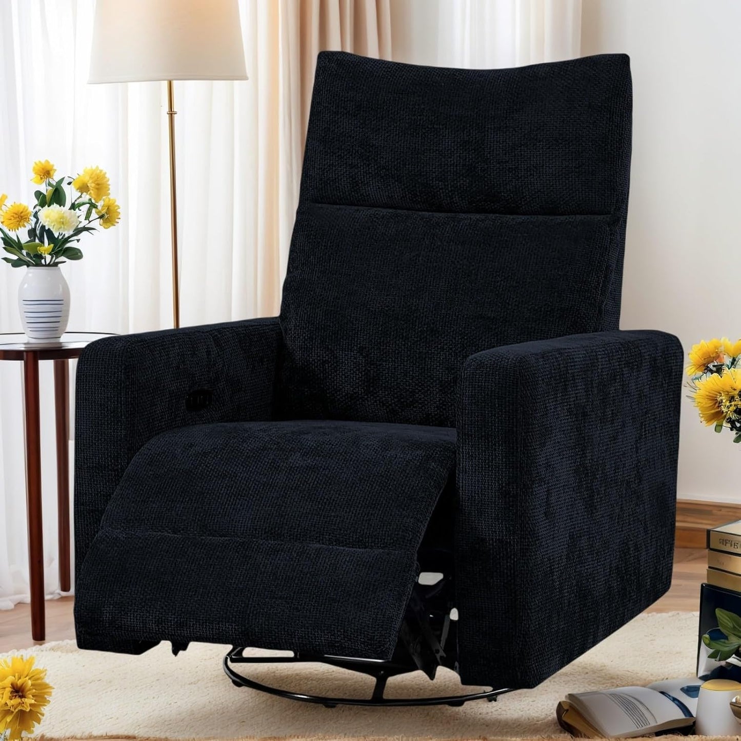 Accent Chairs 360° Recliner Chair Swivel Rocker Chair for Adults, Nursery Swivel Chairs for Living Room, High Back Upholstered Deep Seat Lazy Boy Recliner Chairs (Polyester Fabric- Dark Gray-1PCS)