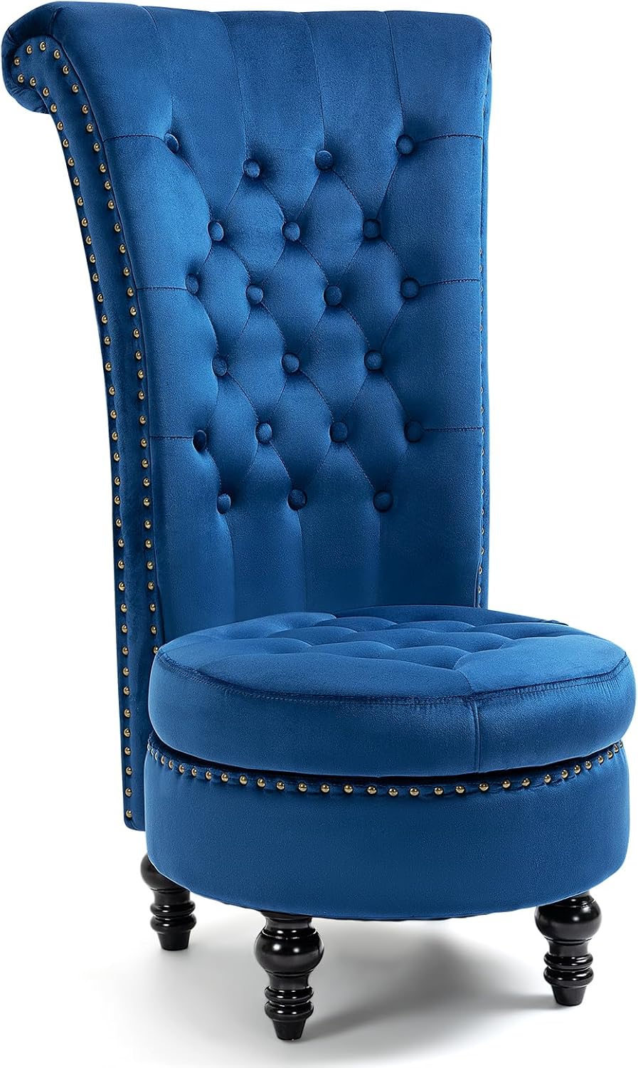AVAWING High Back Throne Chair Set of 2, Velvet Royal Accent Chair with Button-Tufted Back,Armless Gothic Chair w/Storage, Nailhead Trim Design & Rubber Wood Legs for Living Room & Bedroom, White