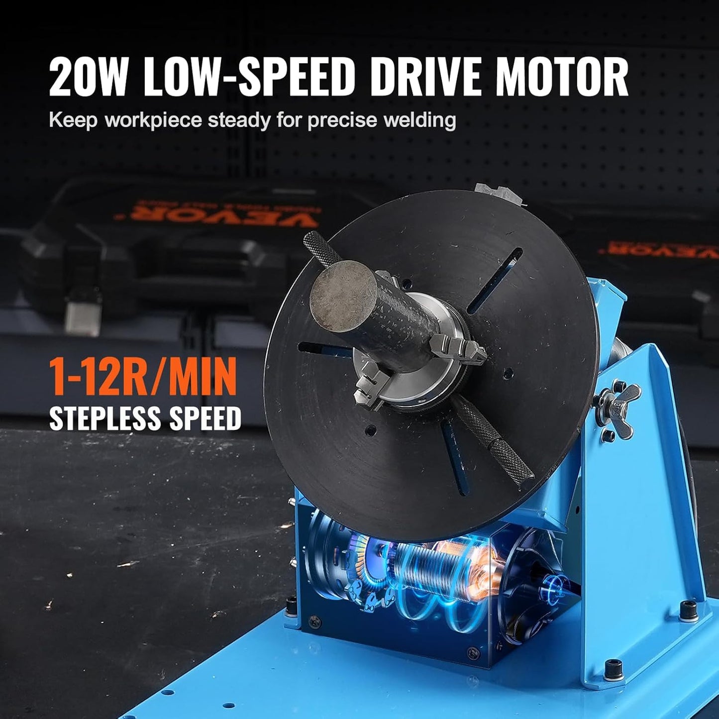 VEVOR Rotary Welding Positioner 10KG, 0-90° Welding Positioning Turntable Table with 8.1 Inch 3-Jaw Lathe Chuck, 1-12 RPM 20W Portable Welder Positioning Machine for Cutting Grinding Assembly Testing